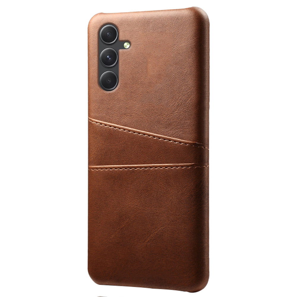For Samsung Galaxy S24 Case PU+Hard PC Phone Protector with Dual Card Slots - Brown