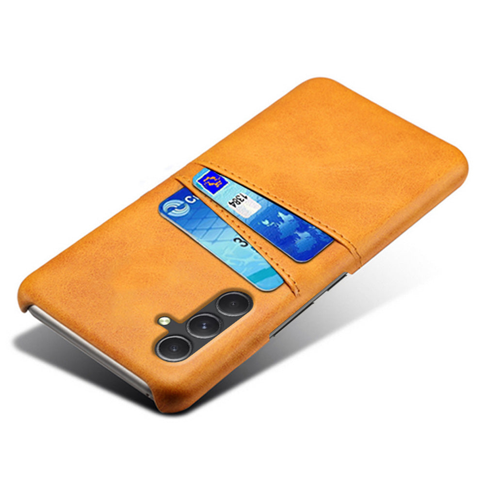For Samsung Galaxy S24+ Cell Phone Case PU+Hard PC Anti-scratch Card Holder Back Shell - Orange