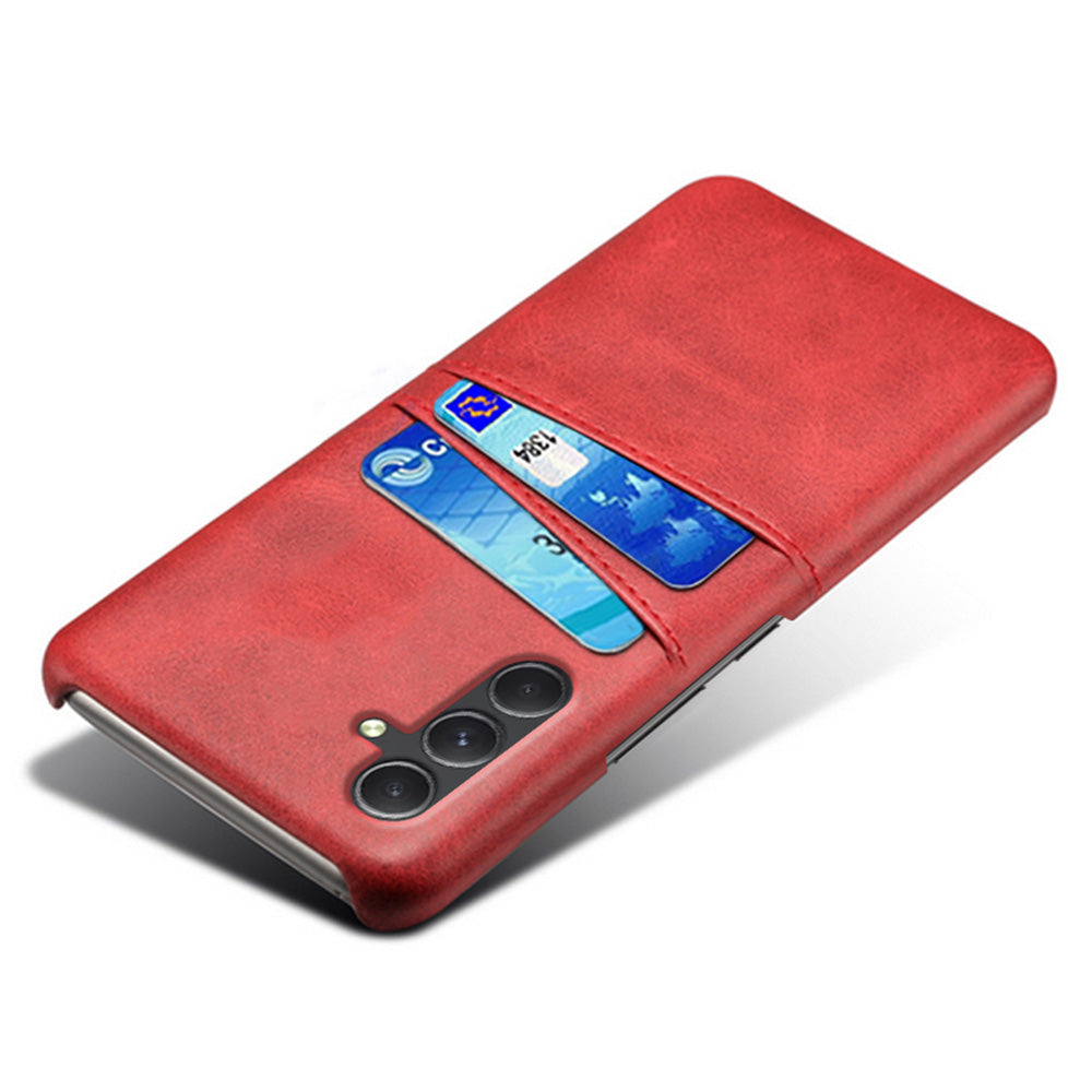 For Samsung Galaxy S24+ Cell Phone Case PU+Hard PC Anti-scratch Card Holder Back Shell - Red
