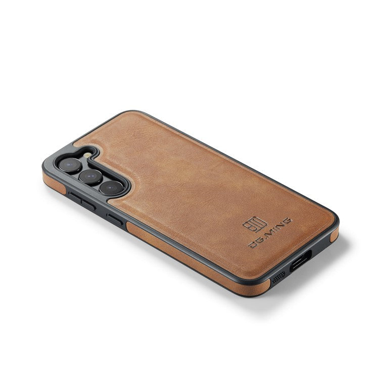 DG.MING For Samsung Galaxy S23 Case Leather Coated PC+TPU Phone Back Cover - Brown