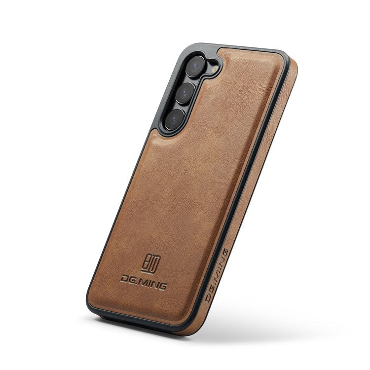 DG.MING For Samsung Galaxy S23+ Case Side Edge Leather Coating Phone Cover - Brown