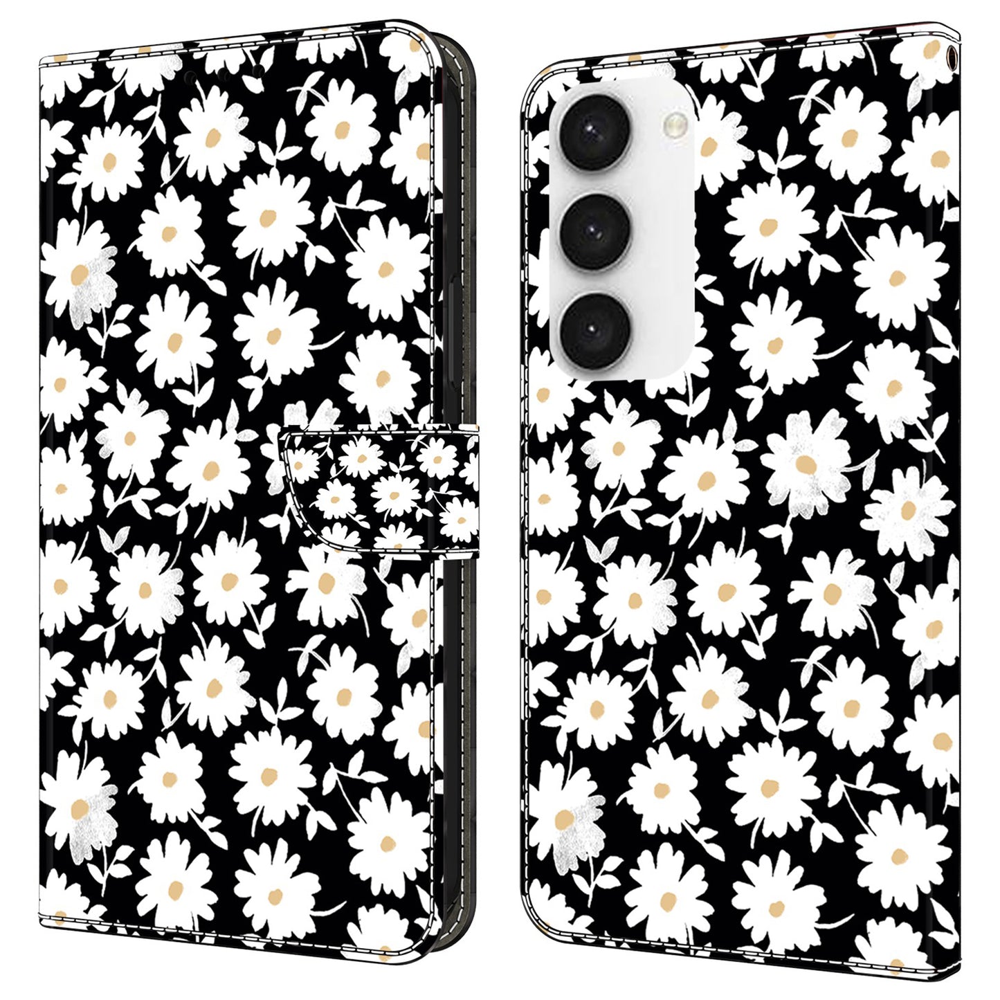 For Samsung Galaxy S24+ Case Shockproof PU Leather 3D Pattern Phone Wallet Cover - Floral