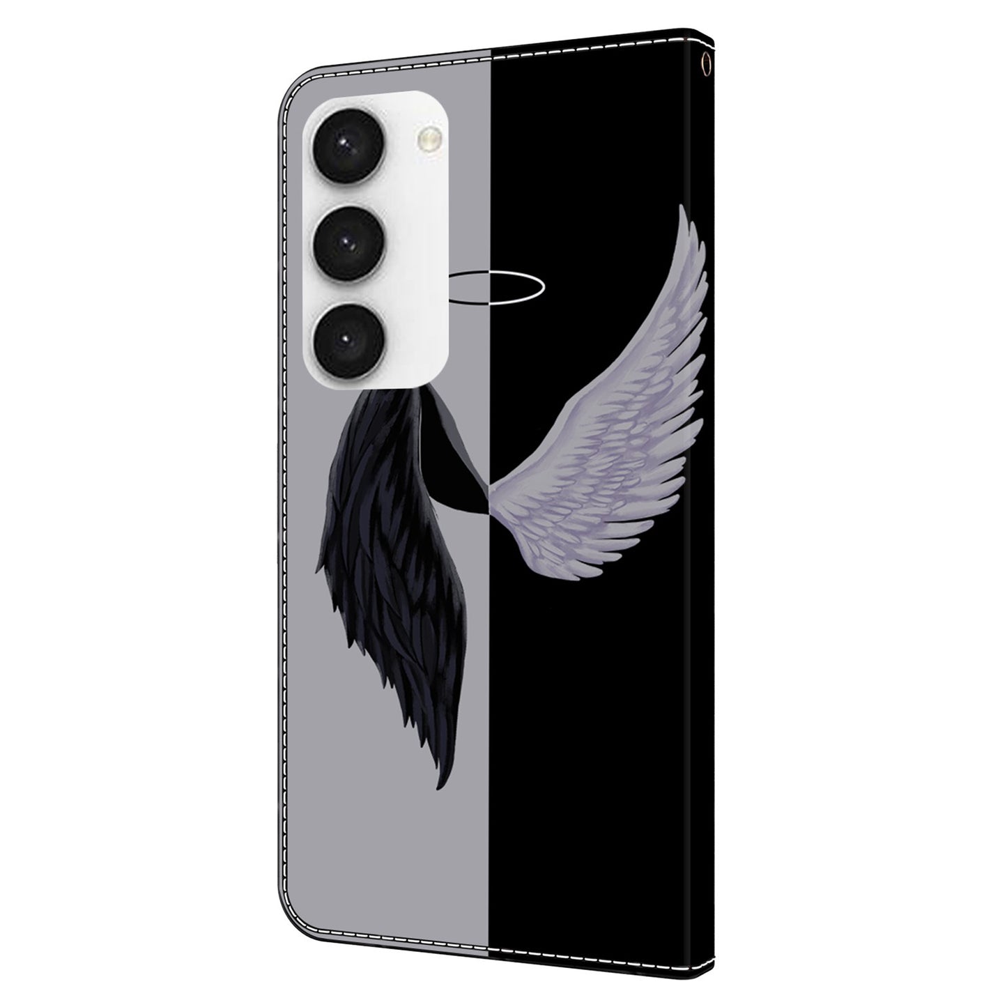 For Samsung Galaxy S24+ Case Shockproof PU Leather 3D Pattern Phone Wallet Cover - Black / White Wings