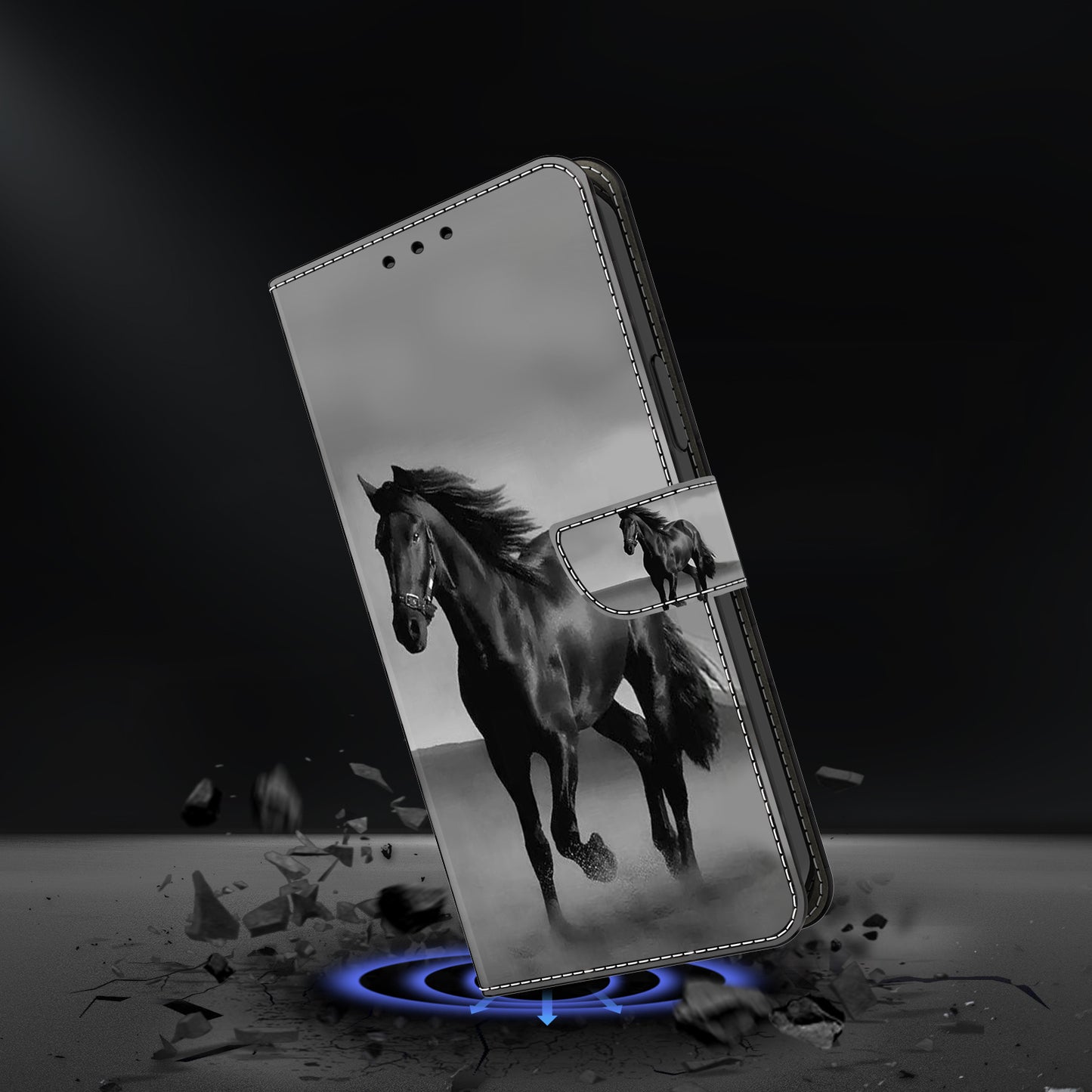 For Samsung Galaxy S24+ Case Shockproof PU Leather 3D Pattern Phone Wallet Cover - Black Horse