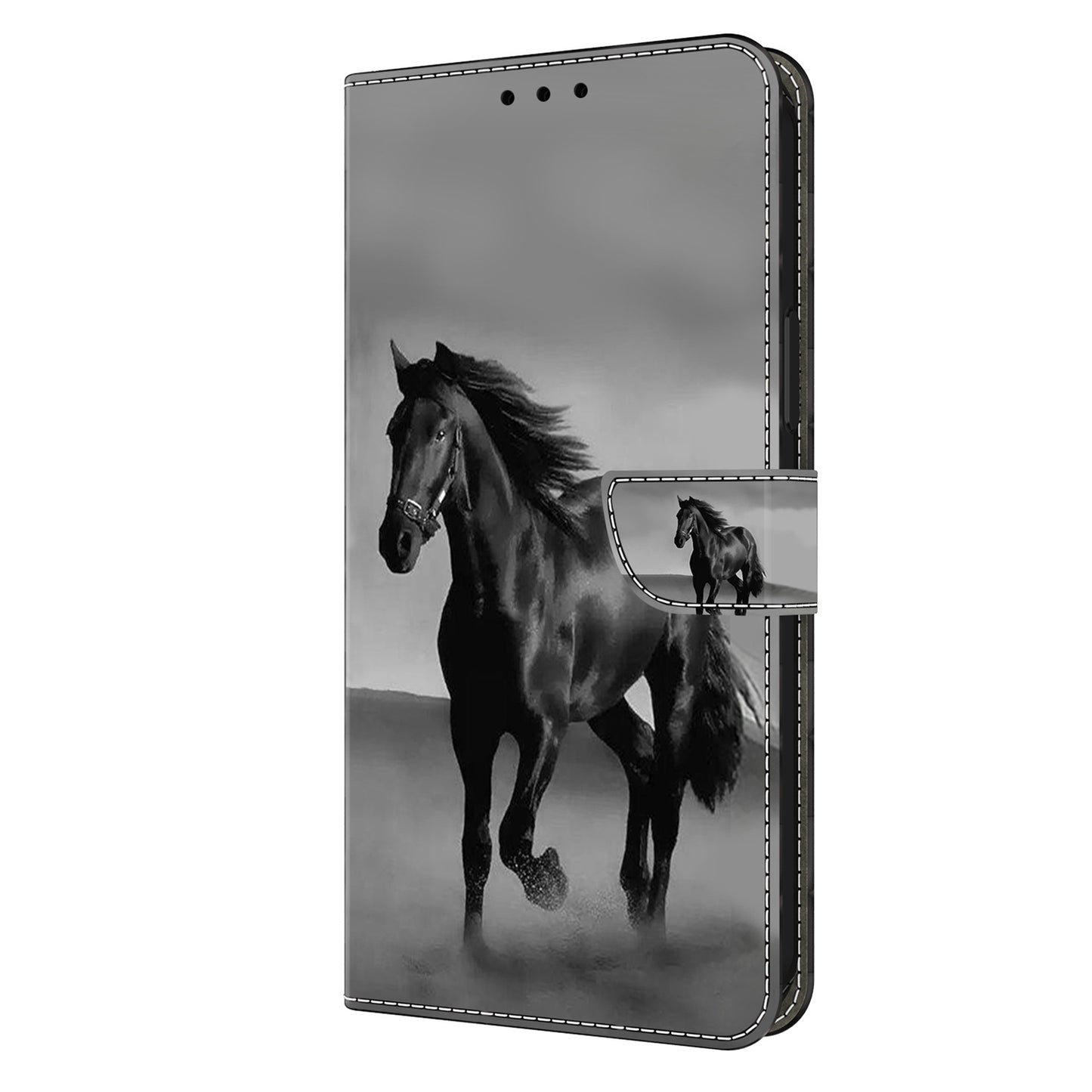 For Samsung Galaxy S24+ Case Shockproof PU Leather 3D Pattern Phone Wallet Cover - Black Horse