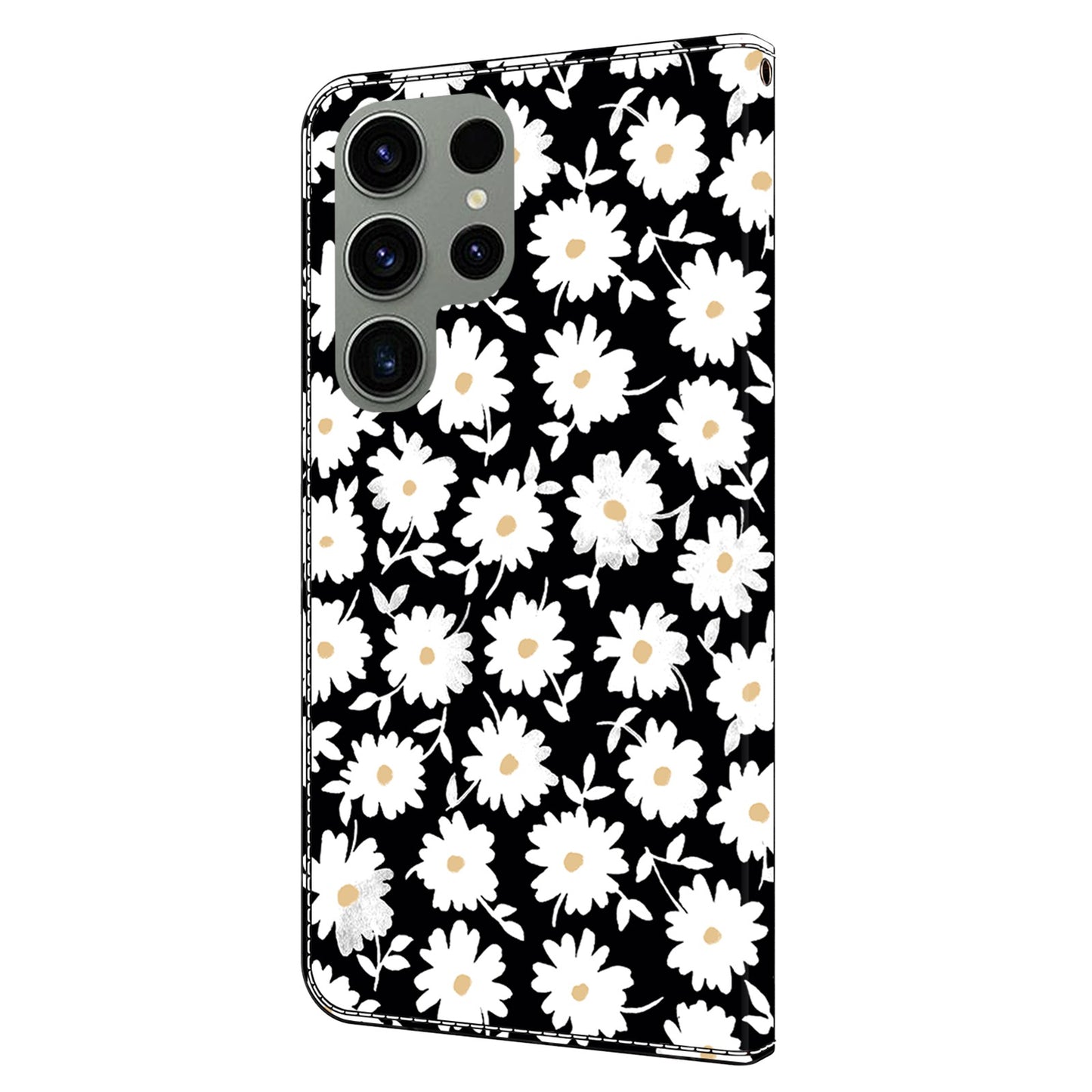 For Samsung Galaxy S24 Ultra Case Anti-fall PU Leather+TPU 3D Pattern Phone Guard Cover - Floral