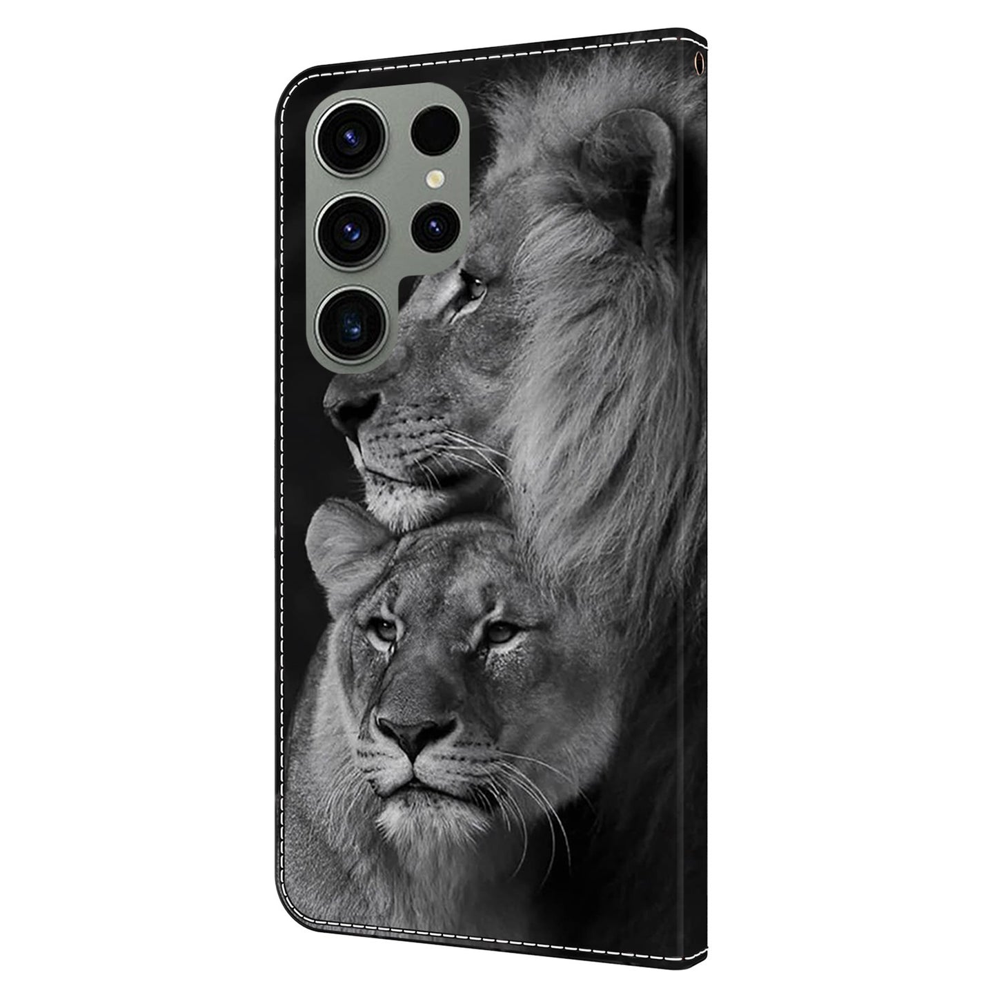 For Samsung Galaxy S24 Ultra Case Anti-fall PU Leather+TPU 3D Pattern Phone Guard Cover - Couple Lions