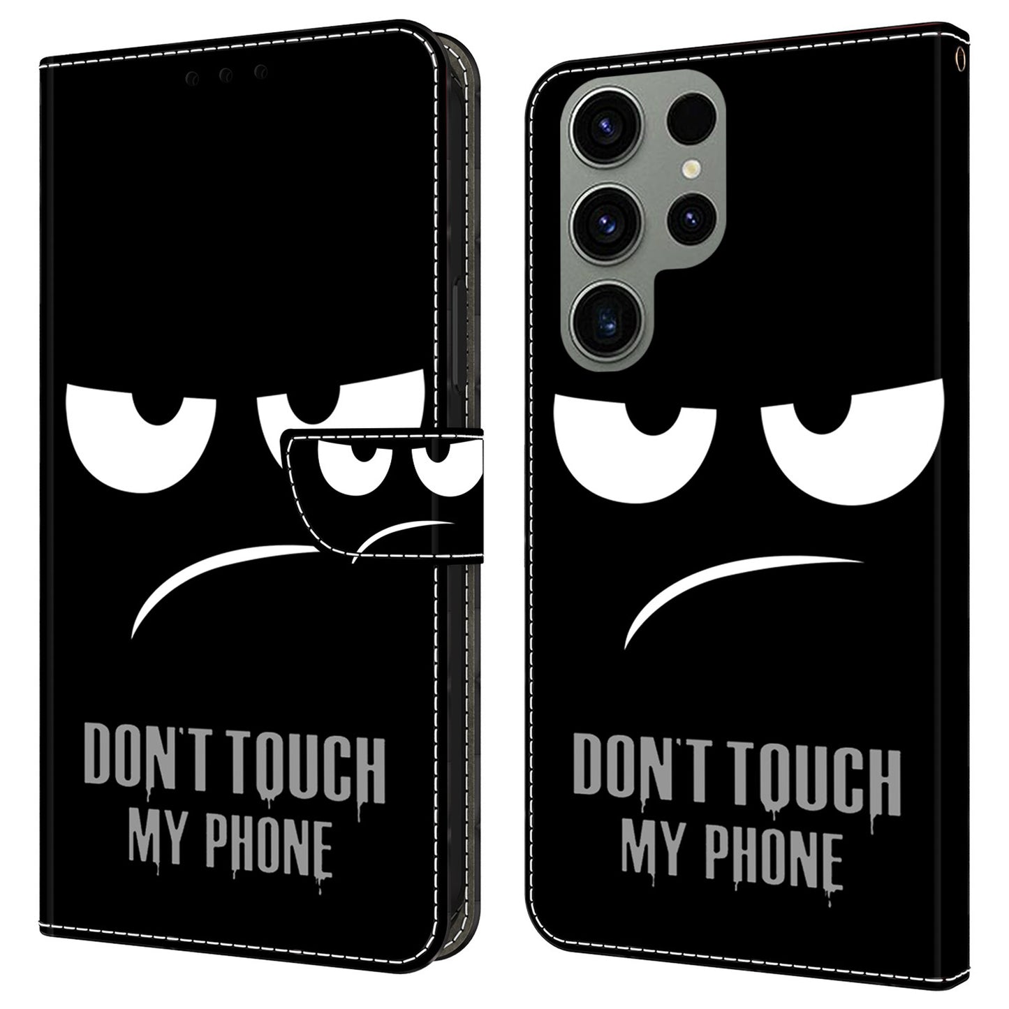 For Samsung Galaxy S24 Ultra Case Anti-fall PU Leather+TPU 3D Pattern Phone Guard Cover - Don't Touch My Phone