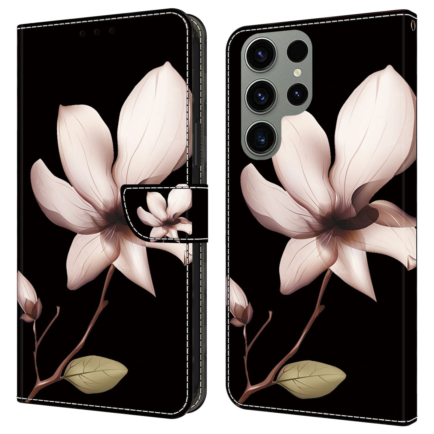 For Samsung Galaxy S24 Ultra Case Anti-fall PU Leather+TPU 3D Pattern Phone Guard Cover - Pink Flower