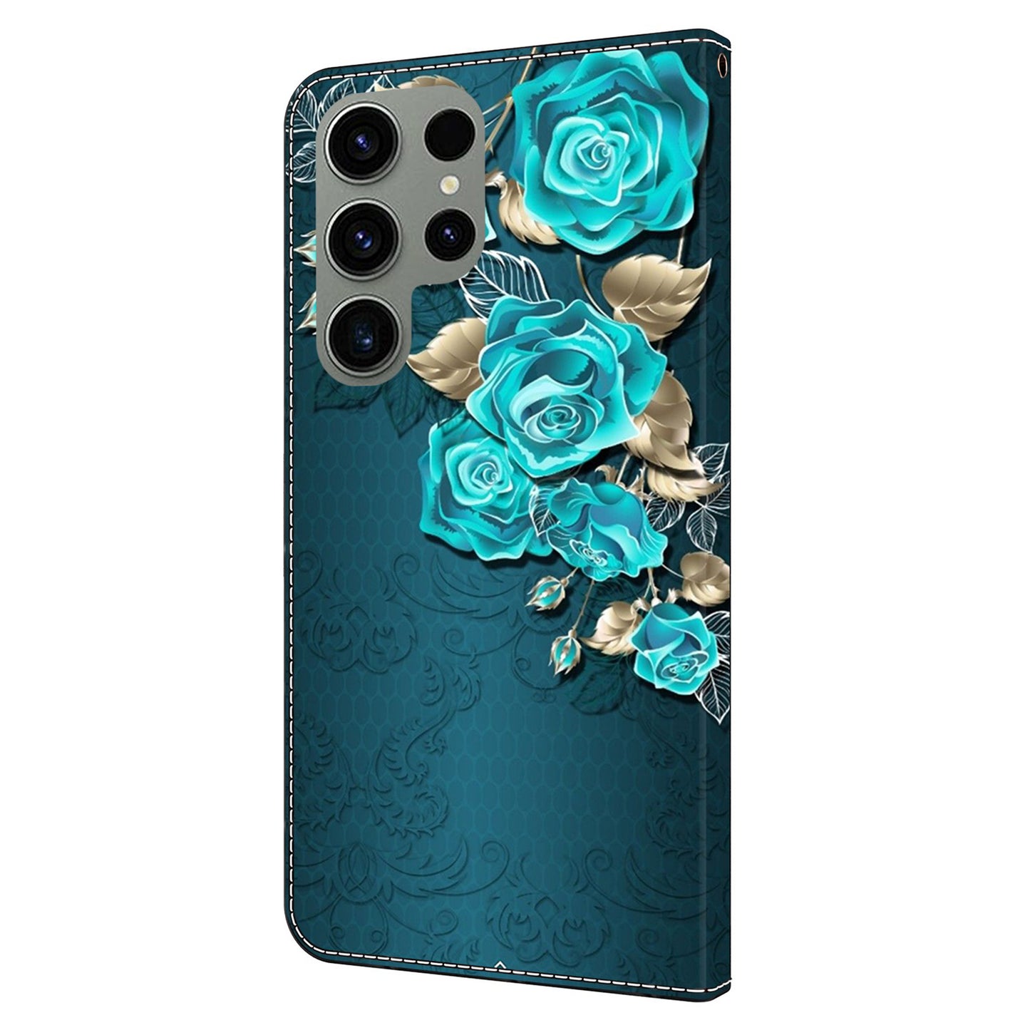 For Samsung Galaxy S24 Ultra Case Anti-fall PU Leather+TPU 3D Pattern Phone Guard Cover - Blue Rose
