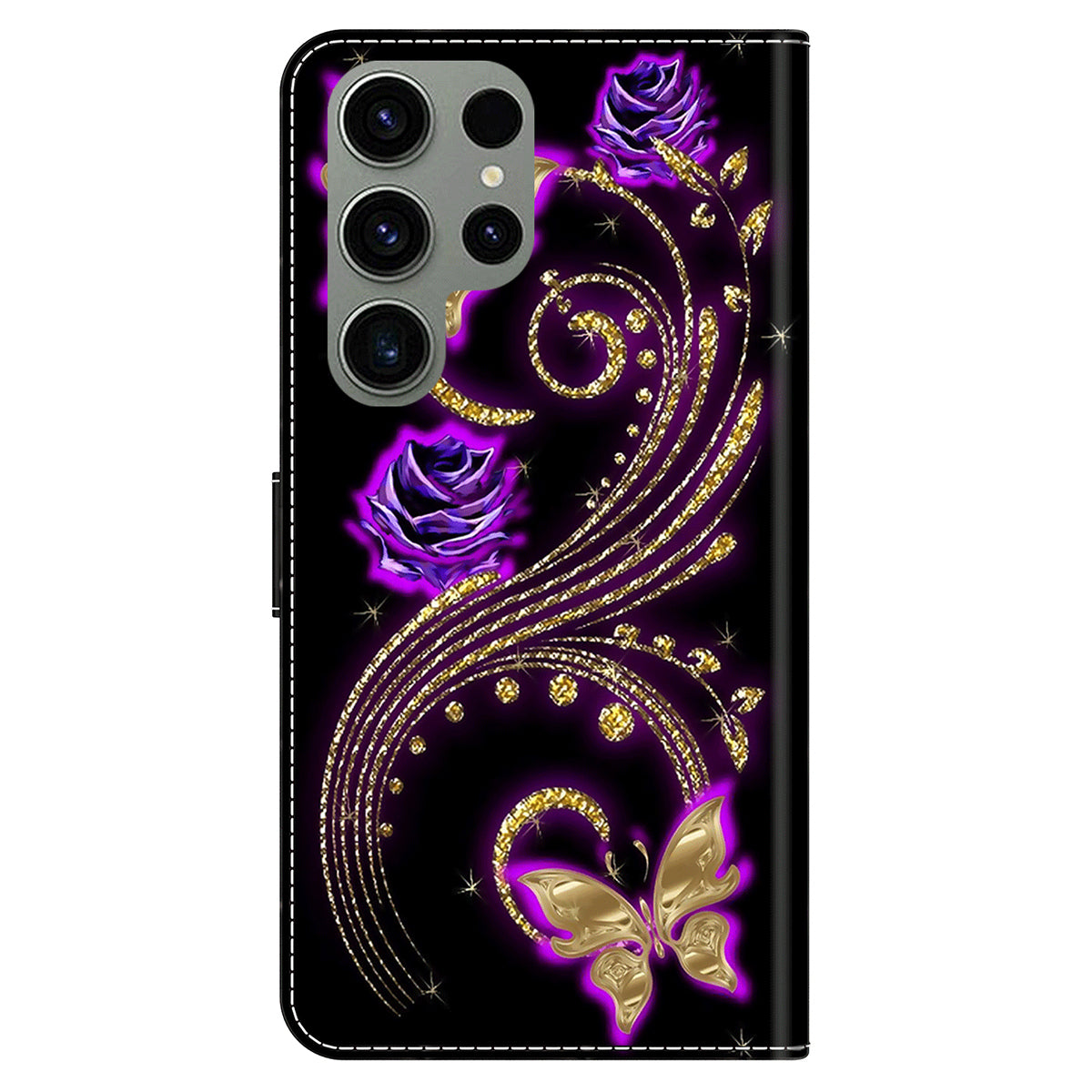 For Samsung Galaxy S24 Ultra Wallet Case PU Leather 3D Pattern Printing Stand Cover - Purple Flowers / Butterflies