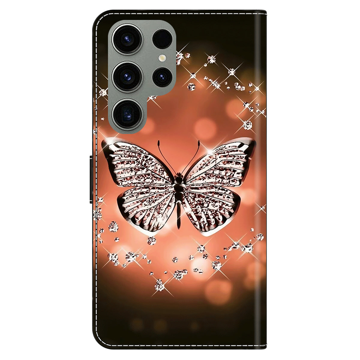 For Samsung Galaxy S24 Ultra Wallet Case PU Leather 3D Pattern Printing Stand Cover - Crystal Butterfly