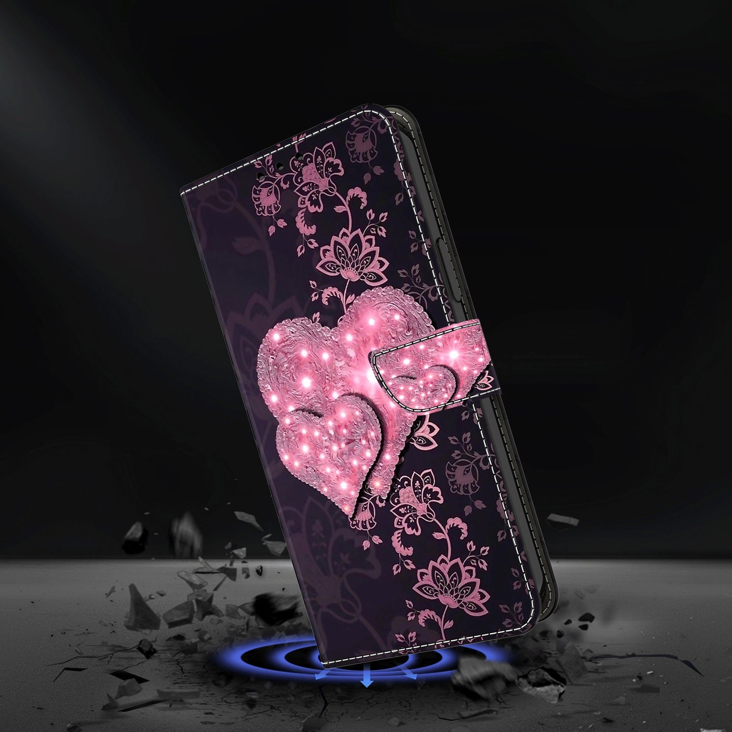 For Samsung Galaxy S24 Ultra Wallet Case PU Leather 3D Pattern Printing Stand Cover - Lace Hearts