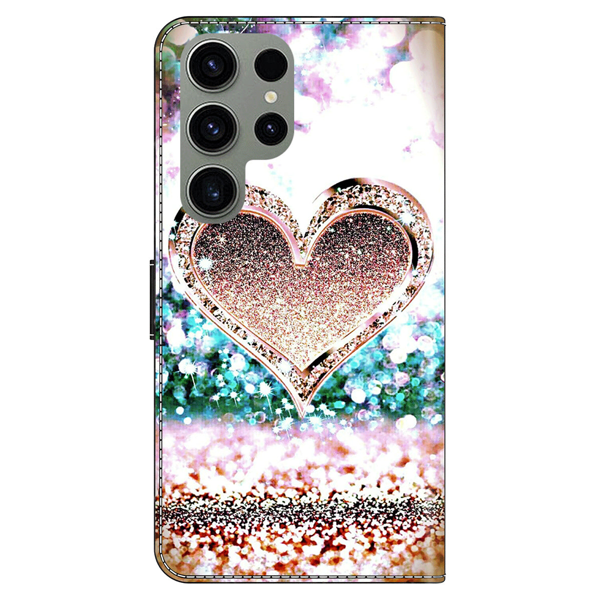 For Samsung Galaxy S24 Ultra Wallet Case PU Leather 3D Pattern Printing Stand Cover - Pink Diamond Heart