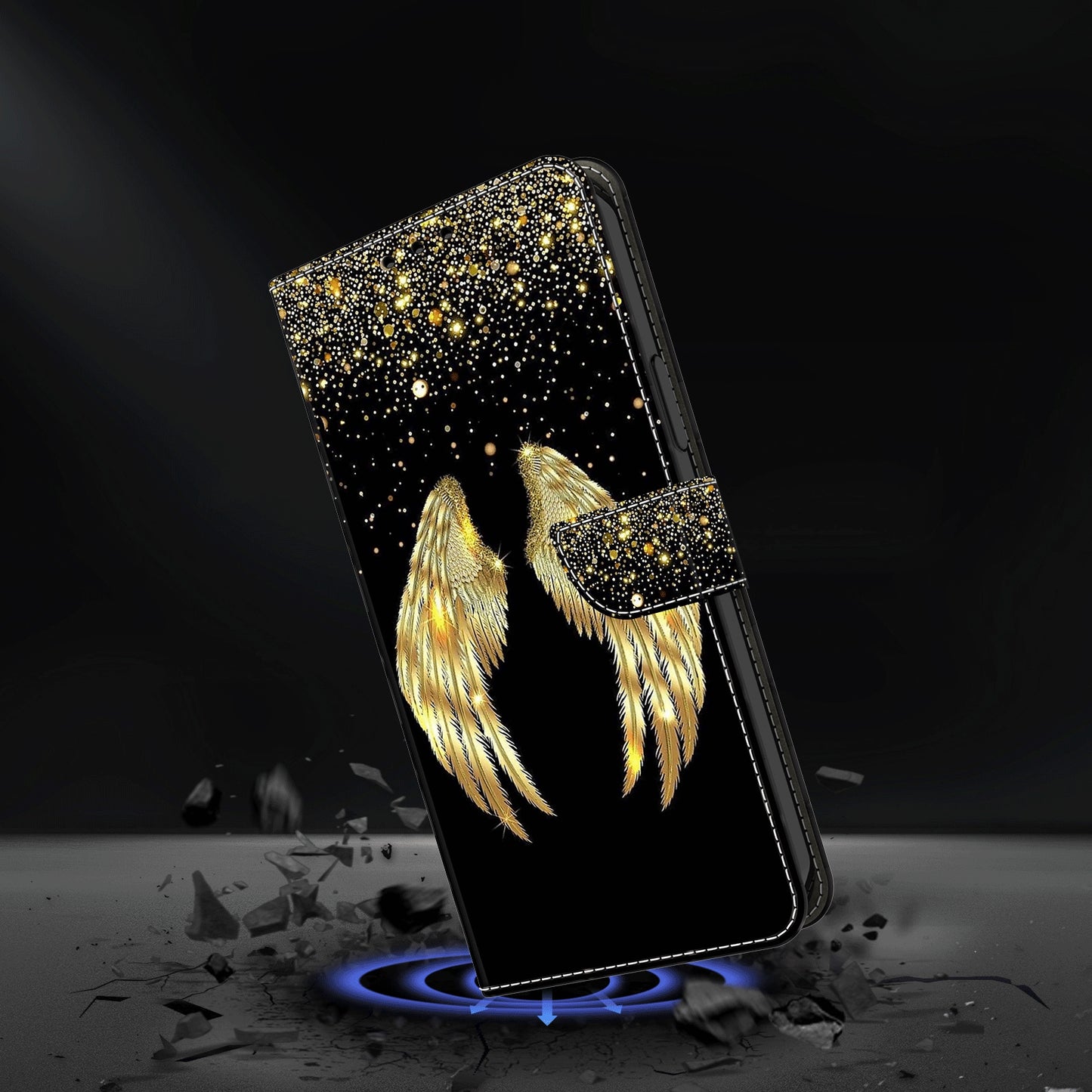 For Samsung Galaxy S24 Ultra Wallet Case PU Leather 3D Pattern Printing Stand Cover - Gold Wing