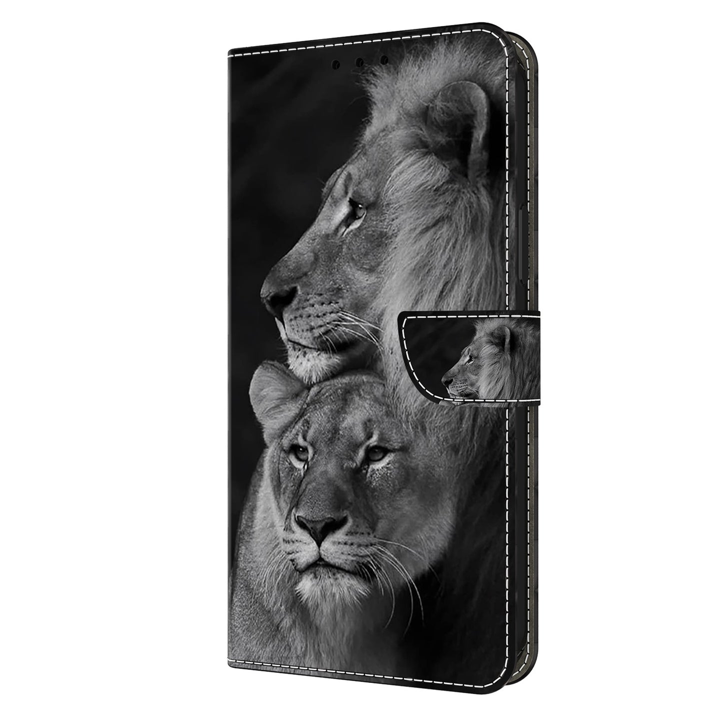 For Samsung Galaxy S24 Cell Phone Case Leather 3D Pattern Card Slot Protective Cover - Couple Lions