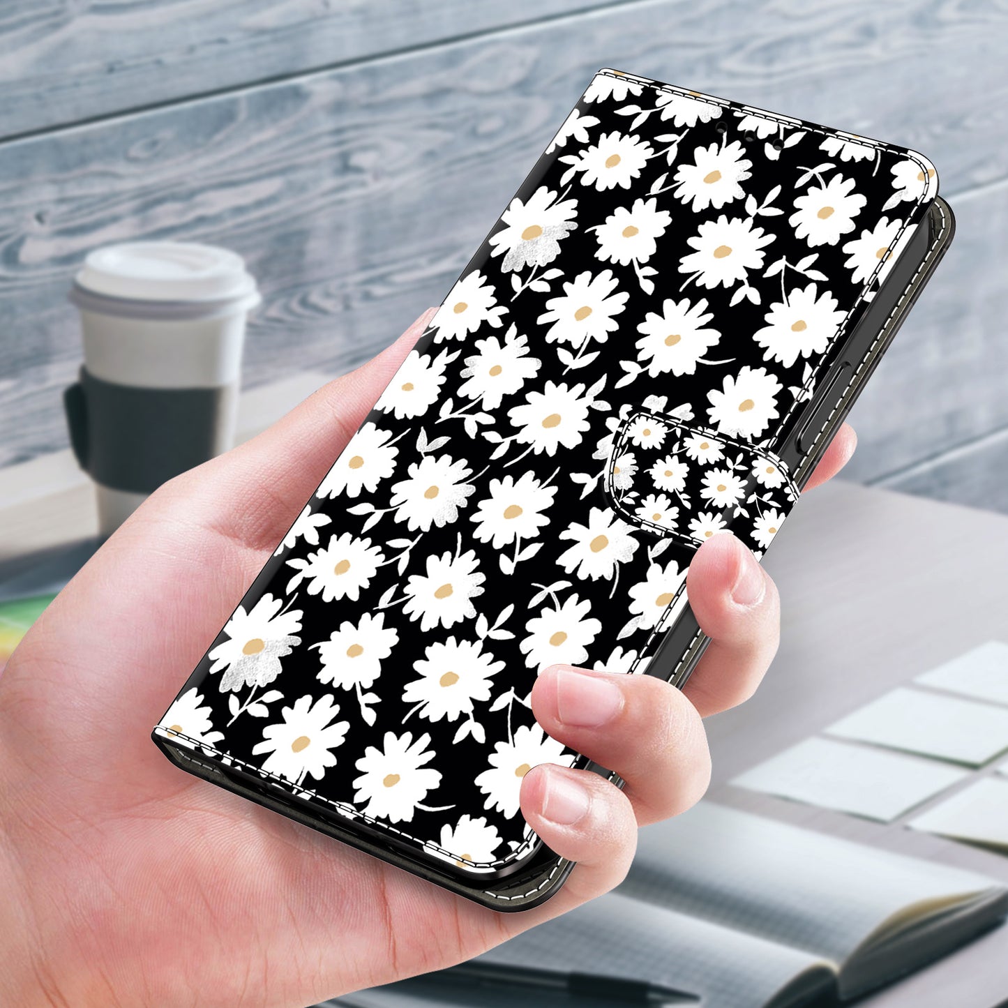 For Samsung Galaxy S24 Cell Phone Case Leather 3D Pattern Card Slot Protective Cover - Floral
