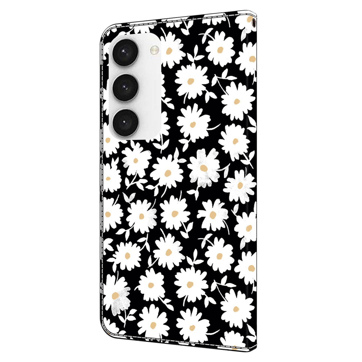 For Samsung Galaxy S24 Cell Phone Case Leather 3D Pattern Card Slot Protective Cover - Floral