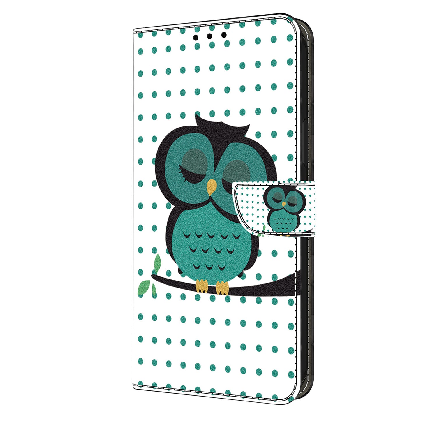 For Samsung Galaxy S24 Cell Phone Case Leather 3D Pattern Card Slot Protective Cover - Sleeping Owl