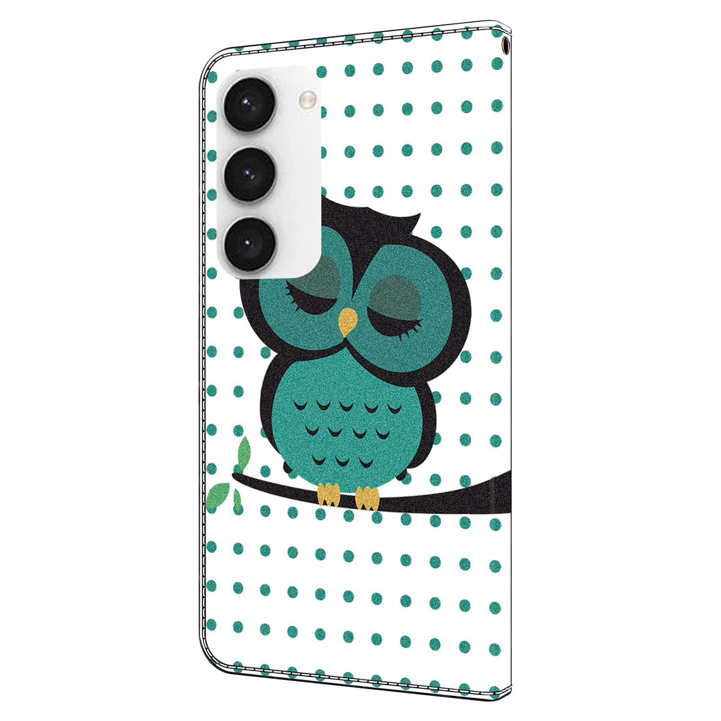 For Samsung Galaxy S24 Cell Phone Case Leather 3D Pattern Card Slot Protective Cover - Sleeping Owl