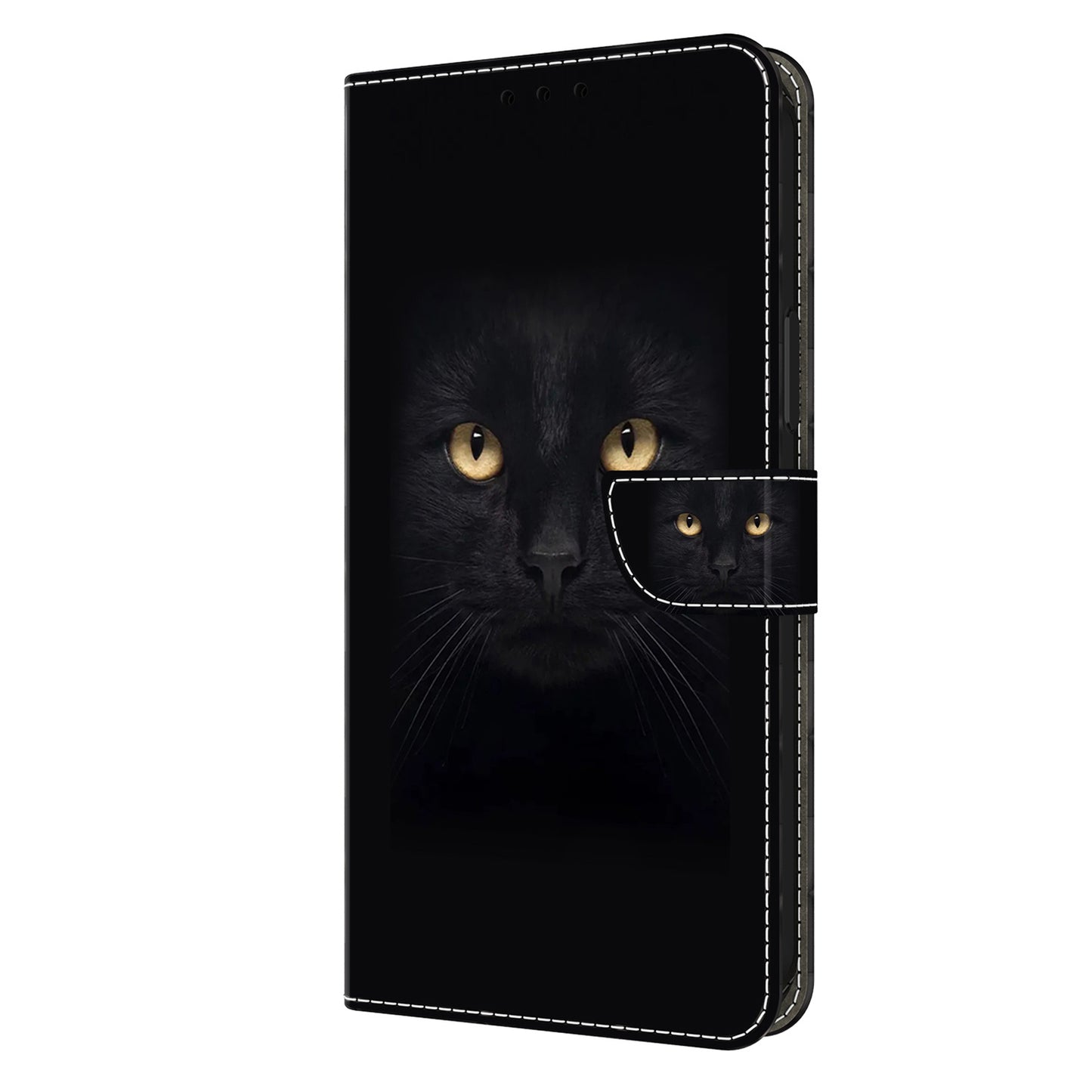 For Samsung Galaxy S24 Cell Phone Case Leather 3D Pattern Card Slot Protective Cover - Black Cat
