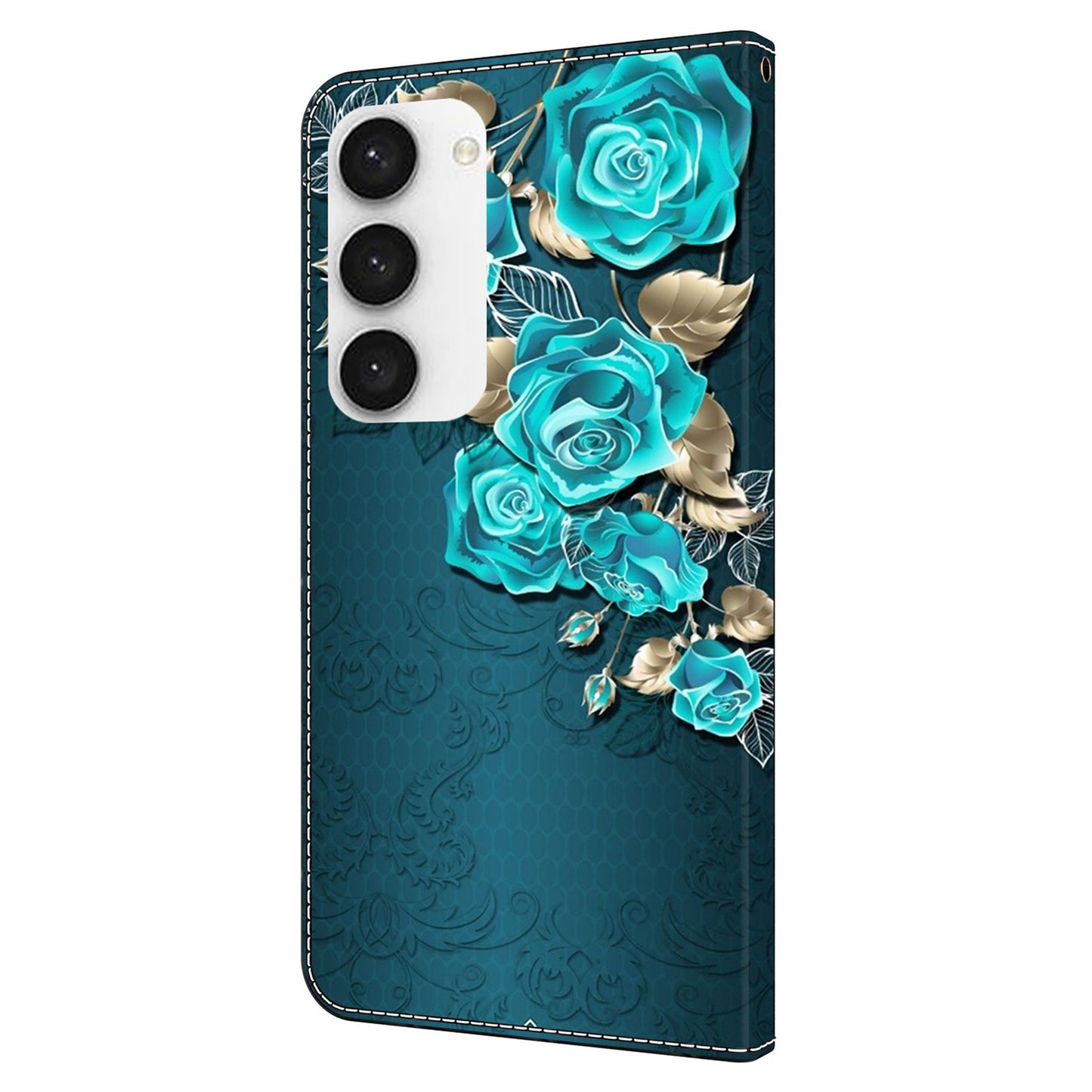 For Samsung Galaxy S24 Cell Phone Case Leather 3D Pattern Card Slot Protective Cover - Blue Rose