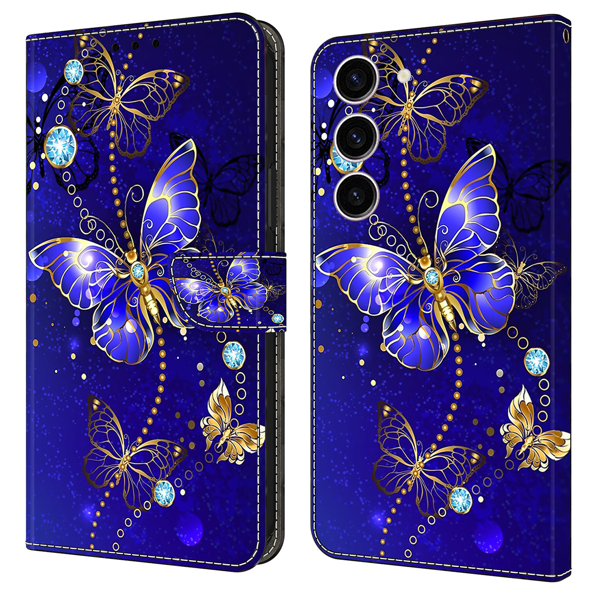 For Samsung Galaxy S24 Case 3D Pattern Printing Anti-drop Leather Cover - Diamond Butterfly