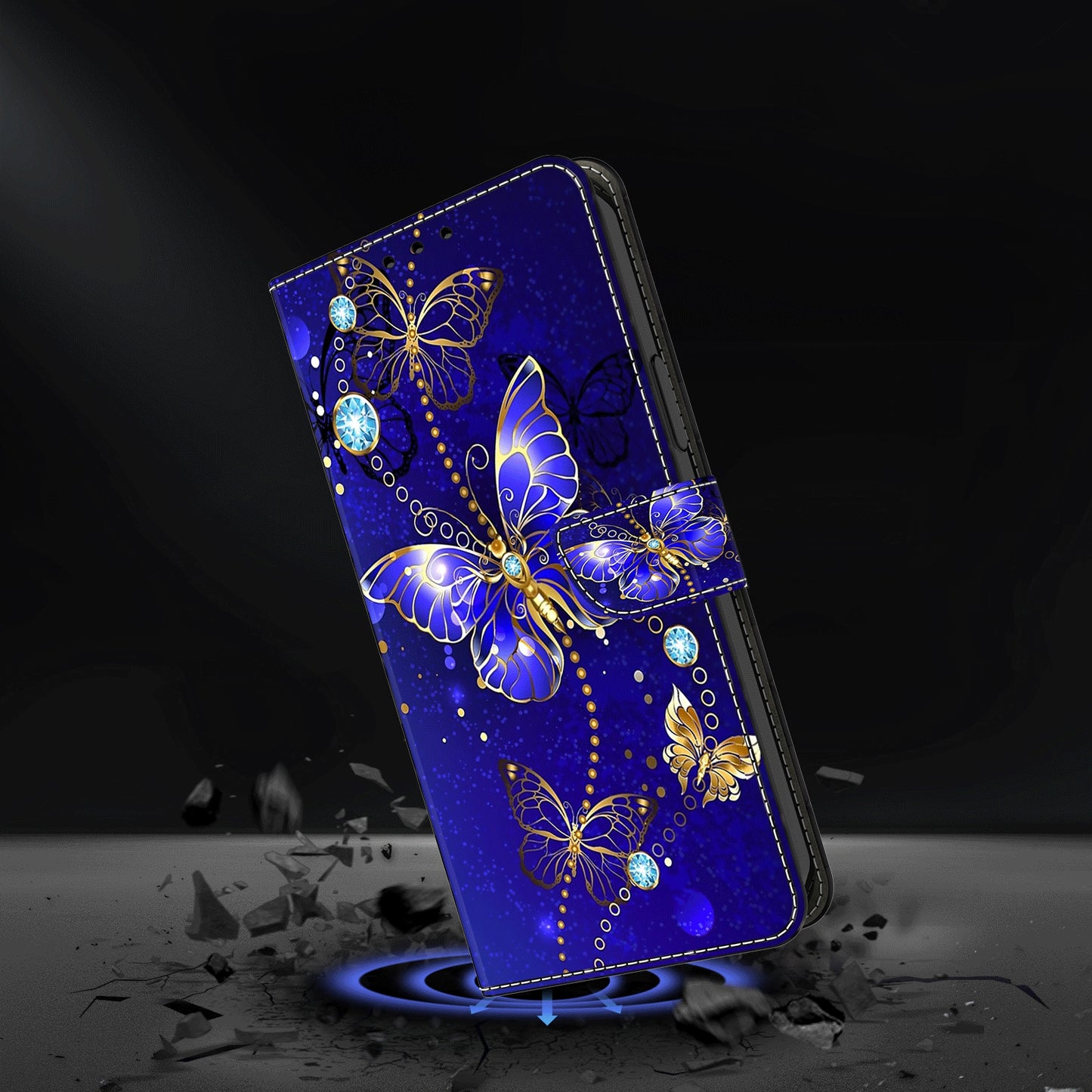 For Samsung Galaxy S24 Case 3D Pattern Printing Anti-drop Leather Cover - Diamond Butterfly