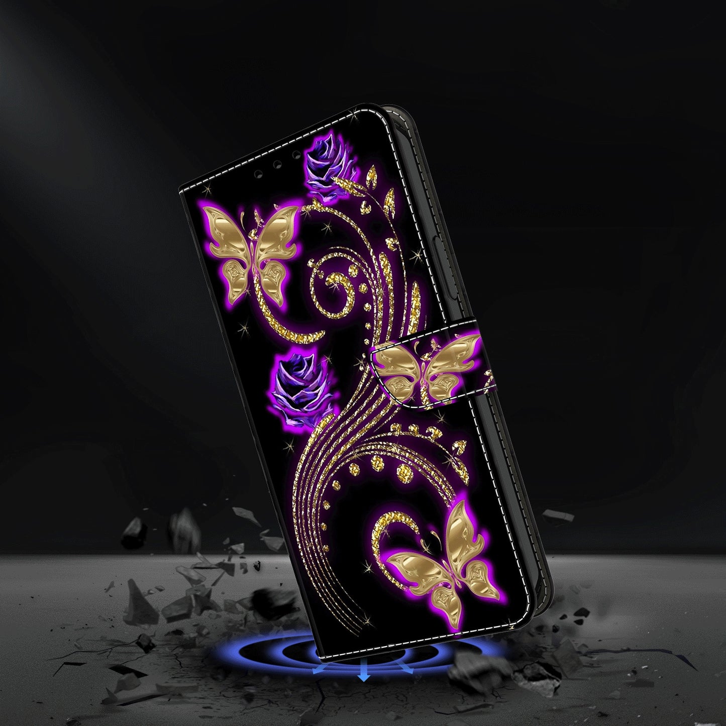 For Samsung Galaxy S24 Case 3D Pattern Printing Anti-drop Leather Cover - Purple Flowers / Butterflies