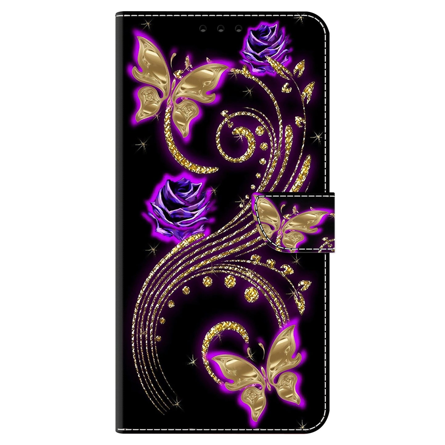 For Samsung Galaxy S24 Case 3D Pattern Printing Anti-drop Leather Cover - Purple Flowers / Butterflies
