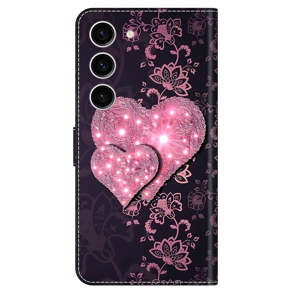For Samsung Galaxy S24 Case 3D Pattern Printing Anti-drop Leather Cover - Lace Hearts