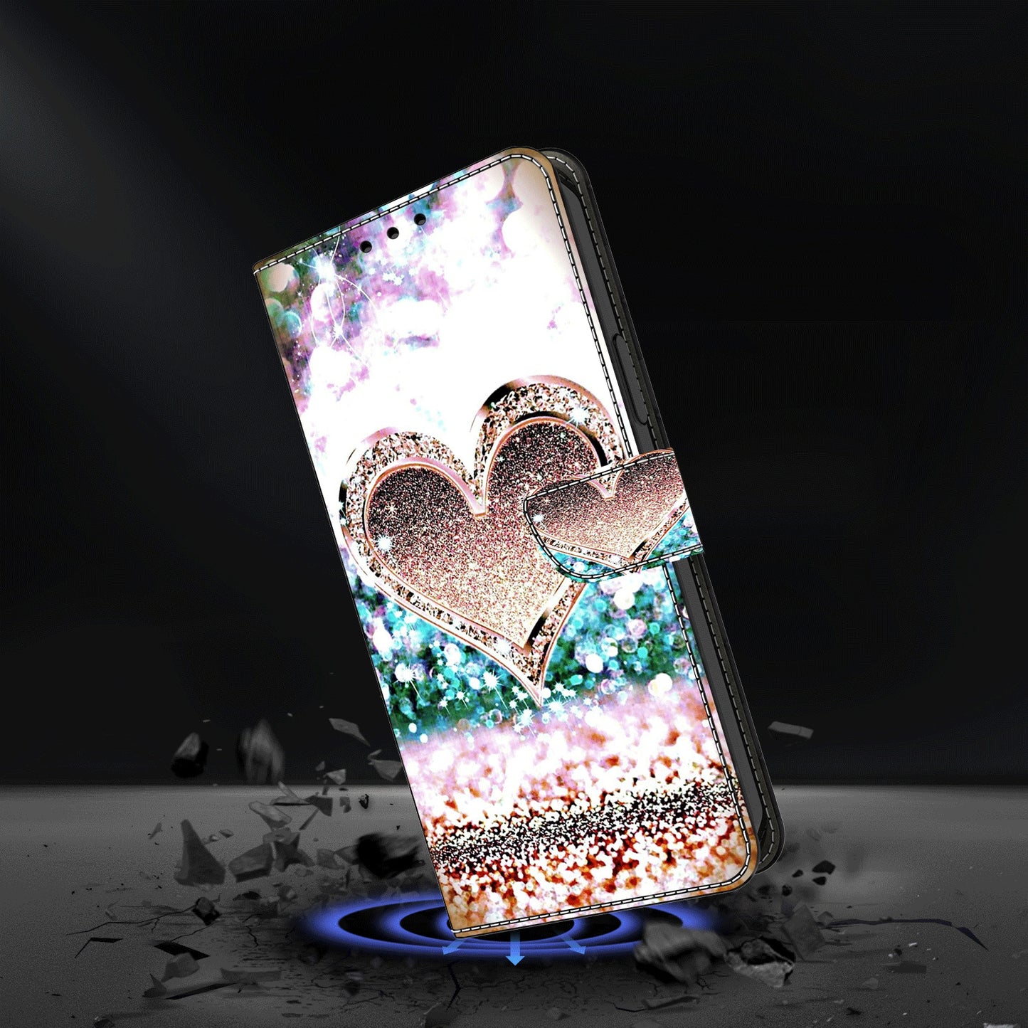 For Samsung Galaxy S24 Case 3D Pattern Printing Anti-drop Leather Cover - Pink Diamond Heart