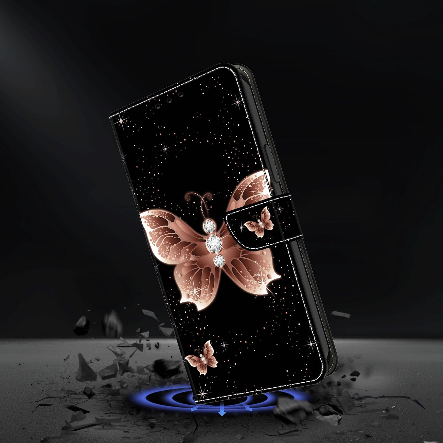 For Samsung Galaxy S24 Case 3D Pattern Printing Anti-drop Leather Cover - Pink Diamond Butterfly