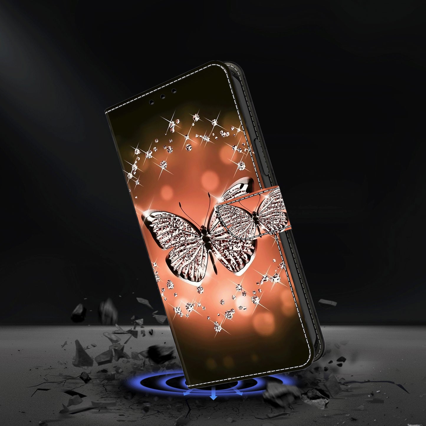 For Samsung Galaxy S24+ Case Stand Wallet Leather Cover with 3D Pattern Printing - Crystal Butterfly