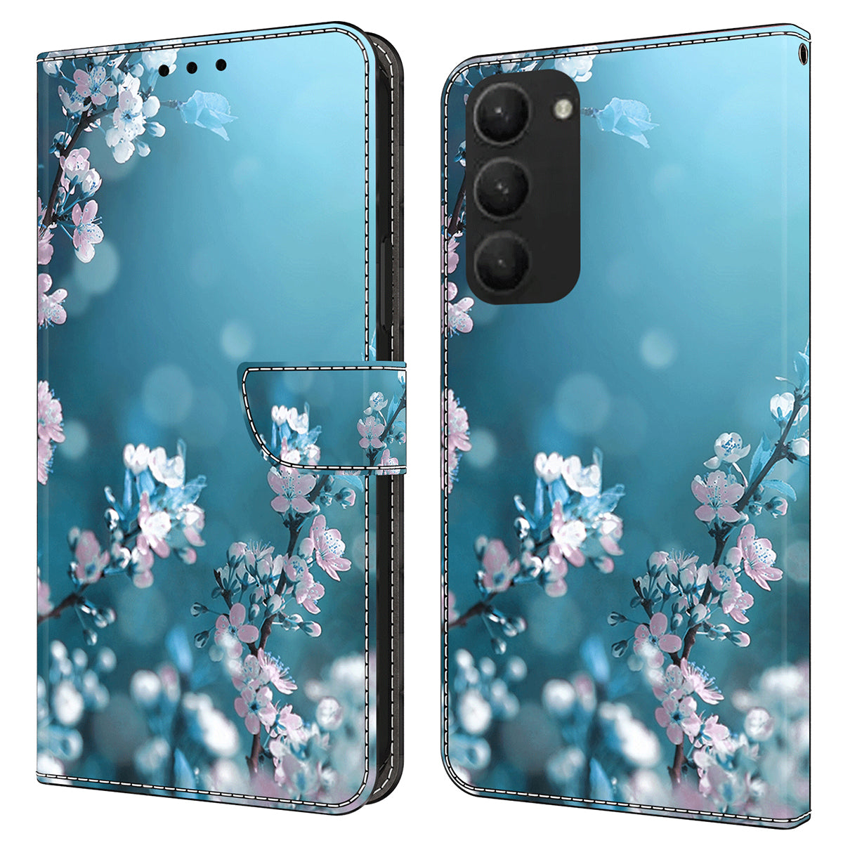 For Samsung Galaxy S24+ Case Stand Wallet Leather Cover with 3D Pattern Printing - Plum Blossoms