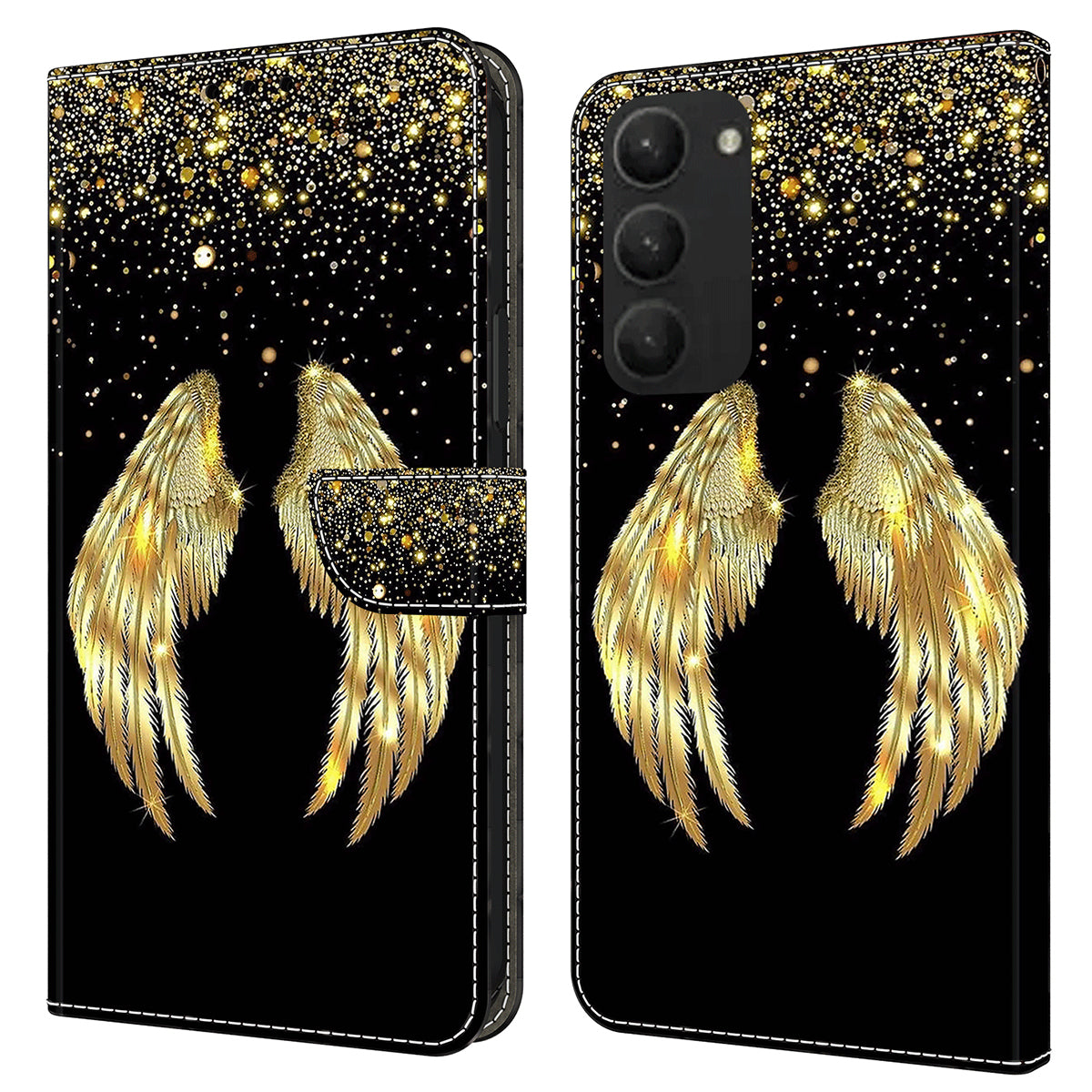 For Samsung Galaxy S24+ Case Stand Wallet Leather Cover with 3D Pattern Printing - Gold Wing
