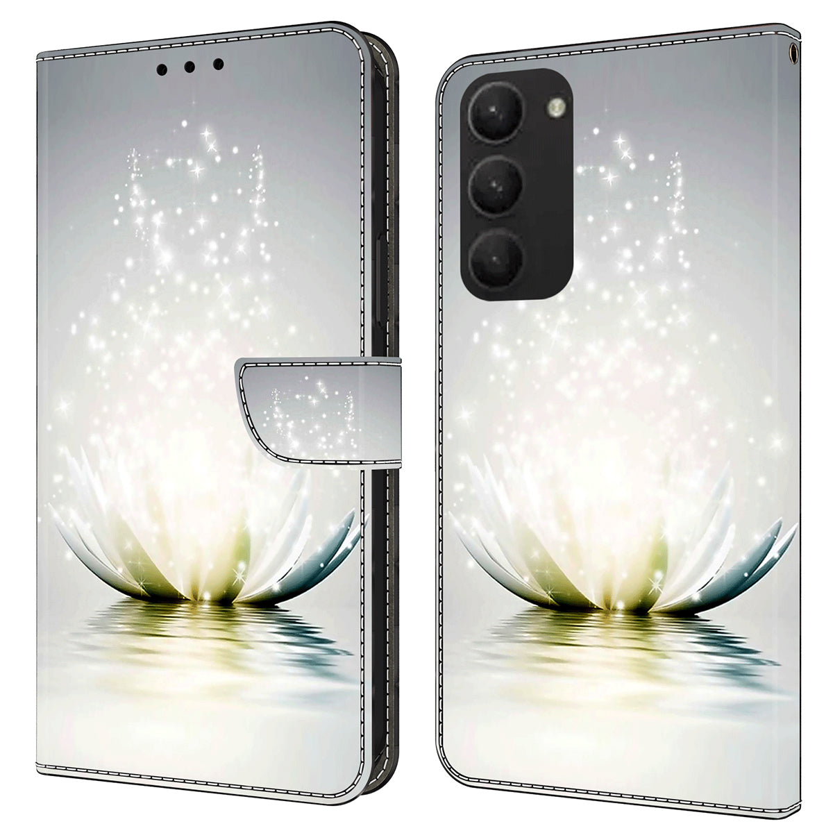 For Samsung Galaxy S24+ Case Stand Wallet Leather Cover with 3D Pattern Printing - Lotus