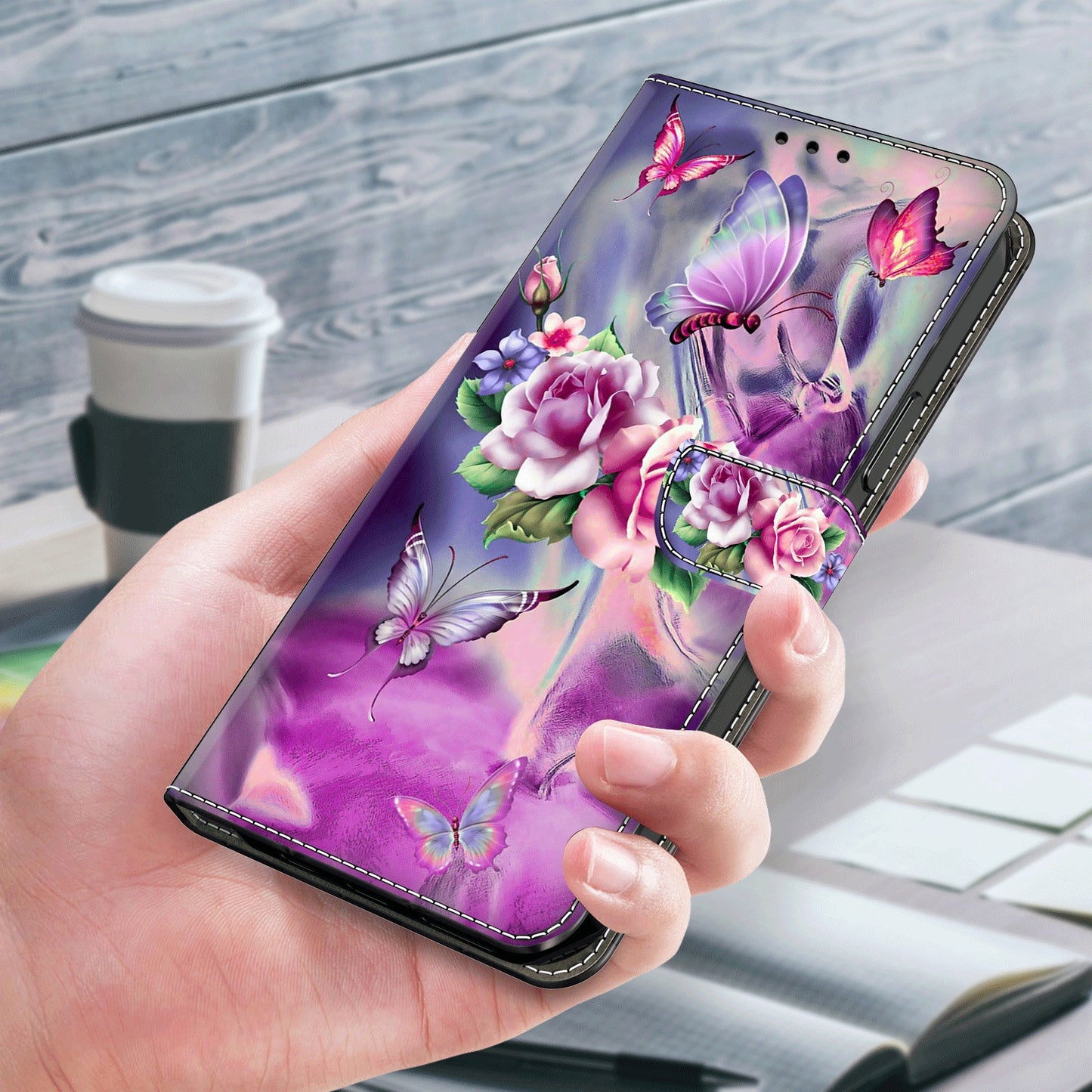 For Samsung Galaxy S24+ Case Stand Wallet Leather Cover with 3D Pattern Printing - Butterflies / Flowers