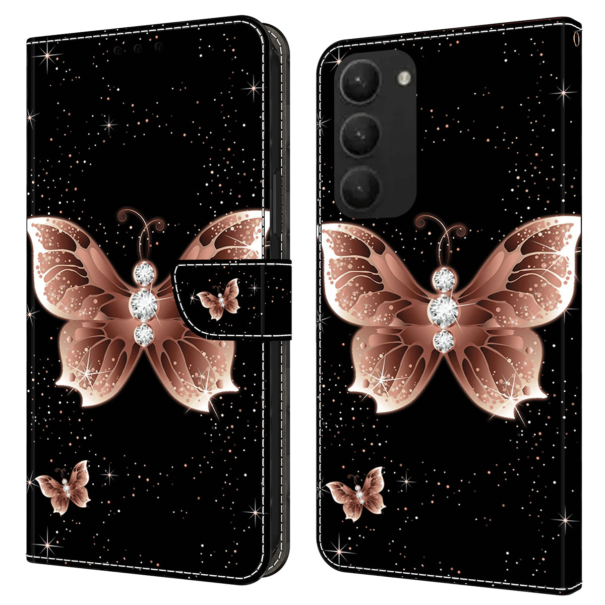 For Samsung Galaxy S24+ Case Stand Wallet Leather Cover with 3D Pattern Printing - Pink Diamond Butterfly