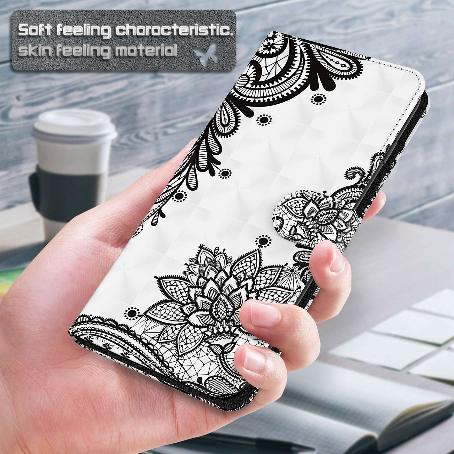 For Samsung Galaxy S24+ Leather 3D Pattern Case Flip Wrist Strap Cell Phone Cover - Lace Flower