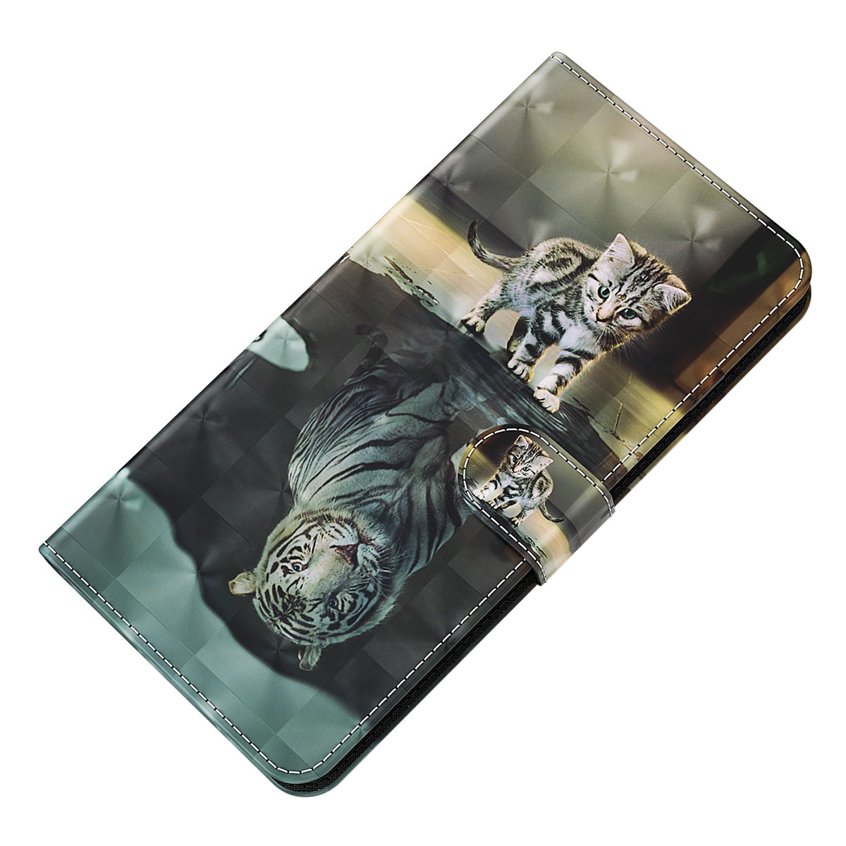 For Samsung Galaxy S24 Leather Phone Case Flip Wallet 3D Pattern Printing Cover - Cat and Tiger