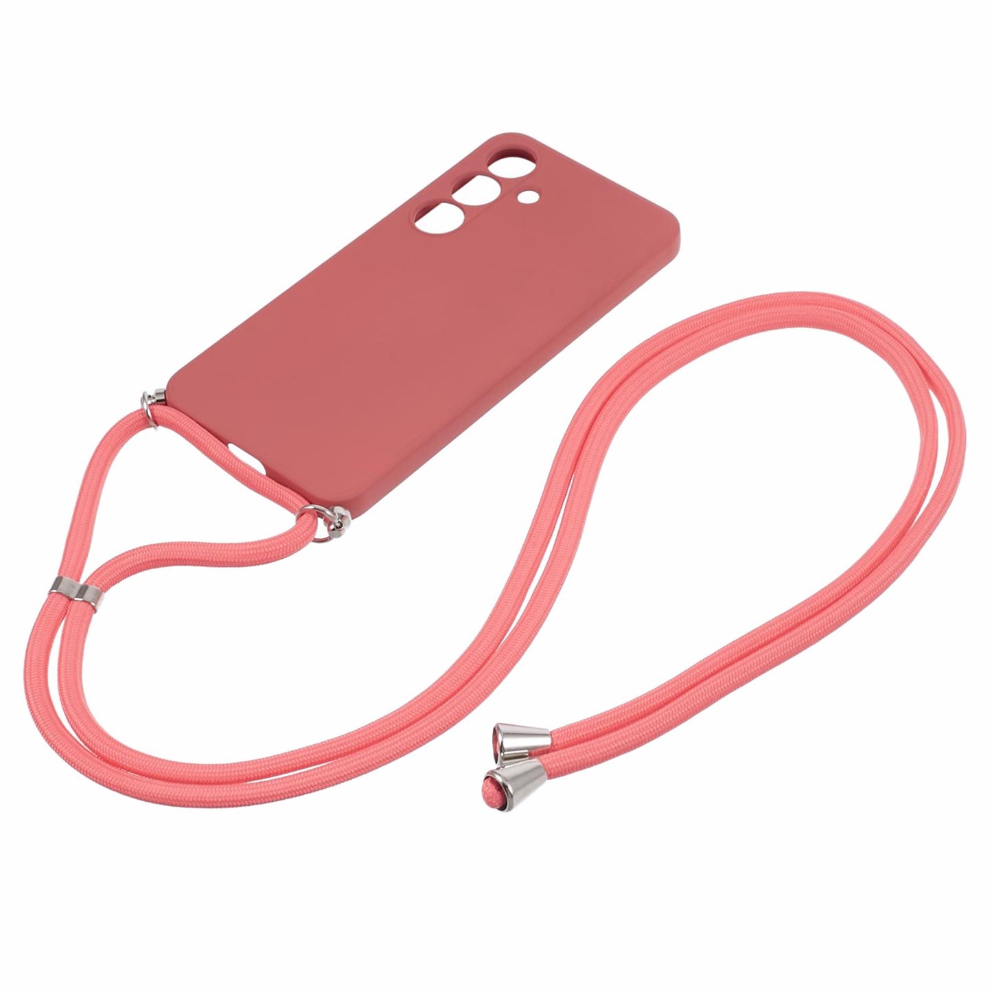 For Samsung Galaxy S24 Case with Lanyard TPU Fiber Inner Lining Protective Cover - Hawthorn Red