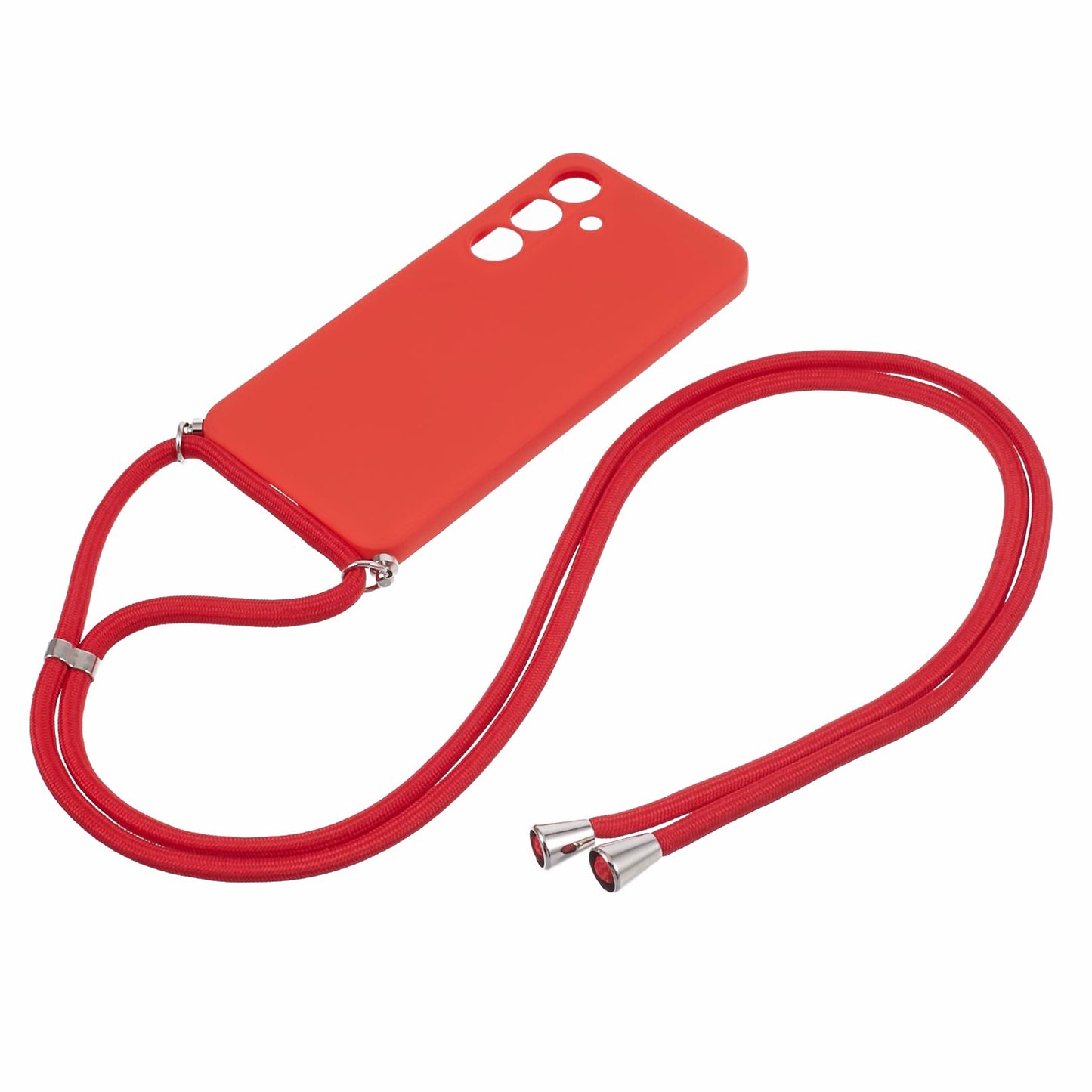 For Samsung Galaxy S24 Case with Lanyard TPU Fiber Inner Lining Protective Cover - Red