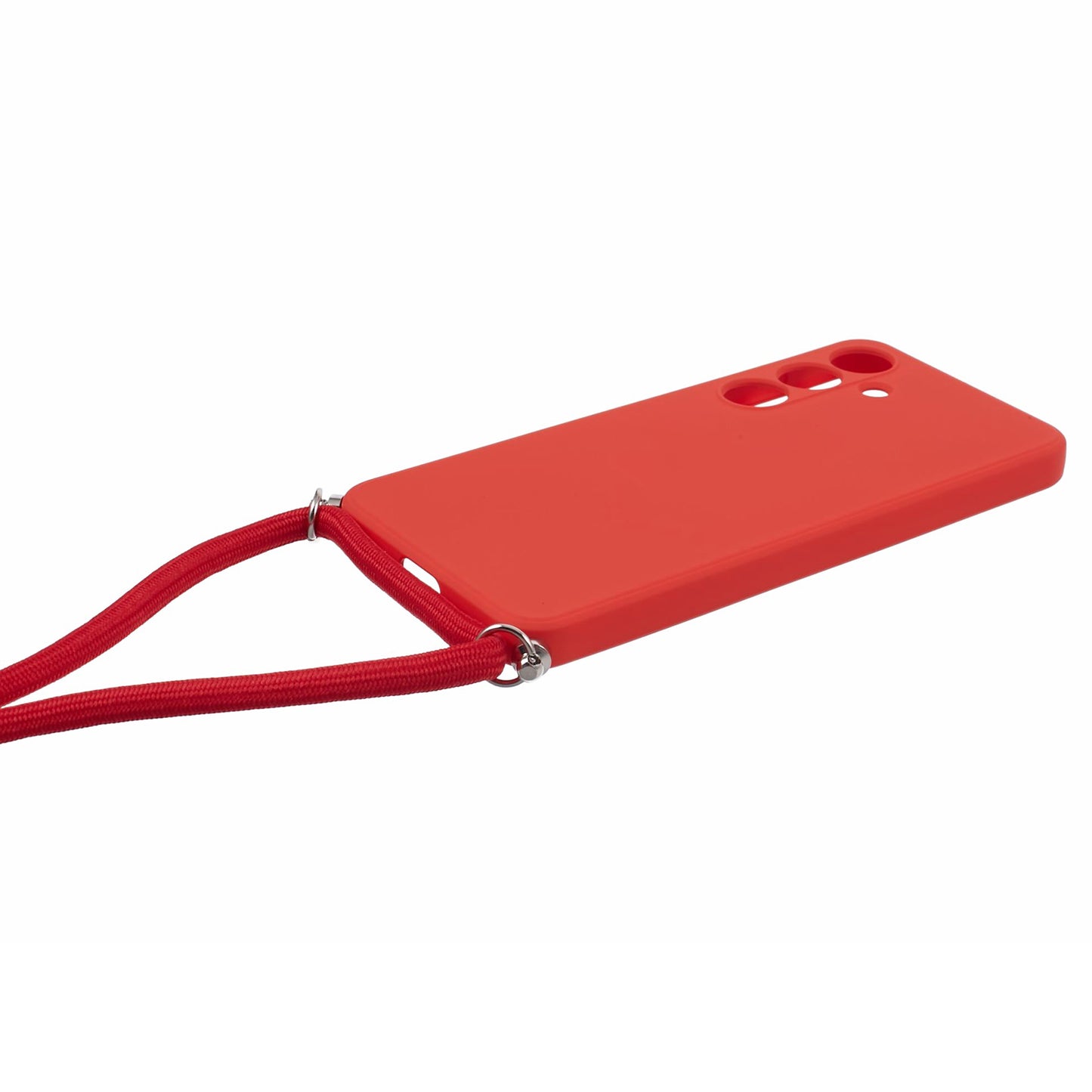 For Samsung Galaxy S24 Case with Lanyard TPU Fiber Inner Lining Protective Cover - Red