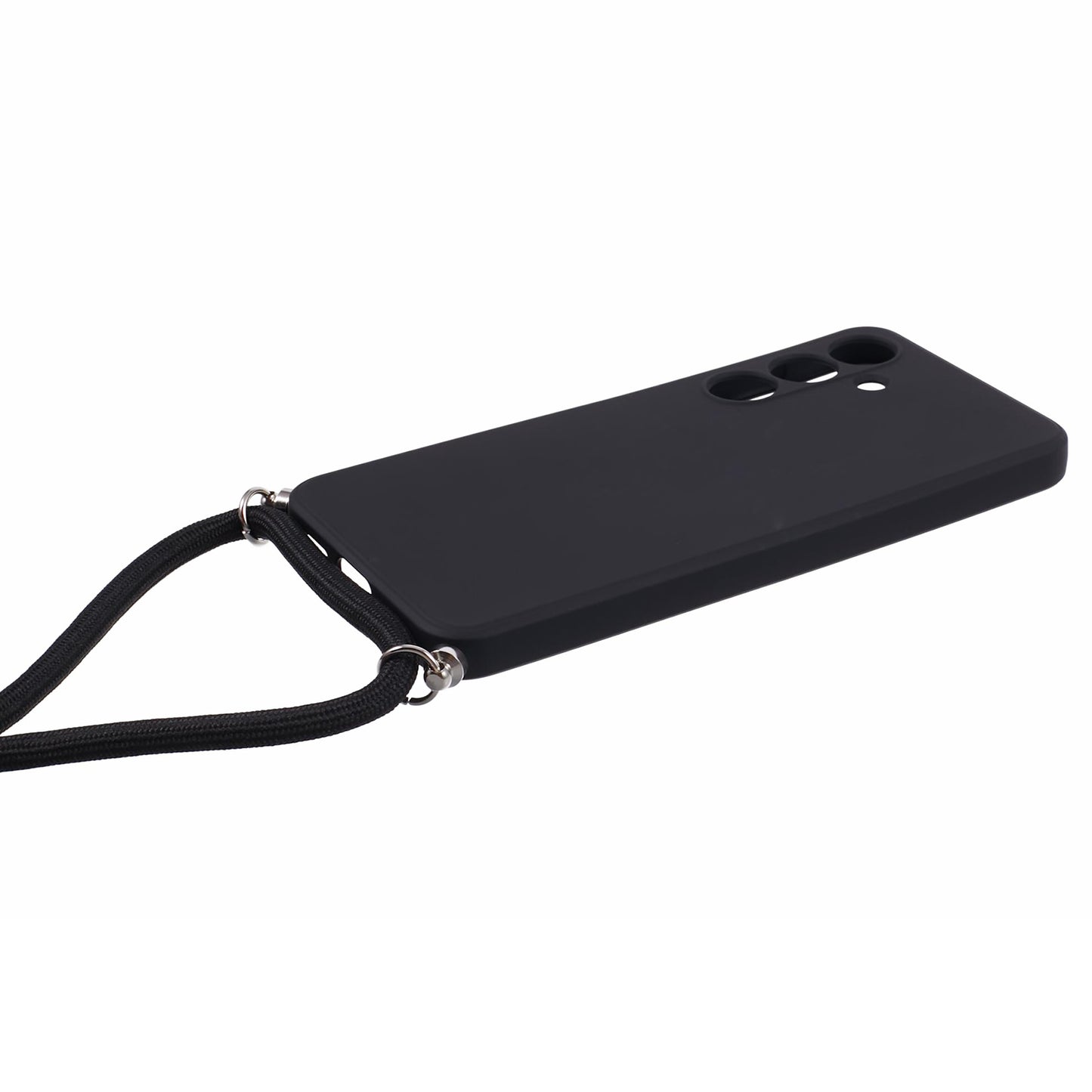 For Samsung Galaxy S24+ TPU Phone Case Rubberized Fiber Inner Lining Protective Shell with Lanyard - Black