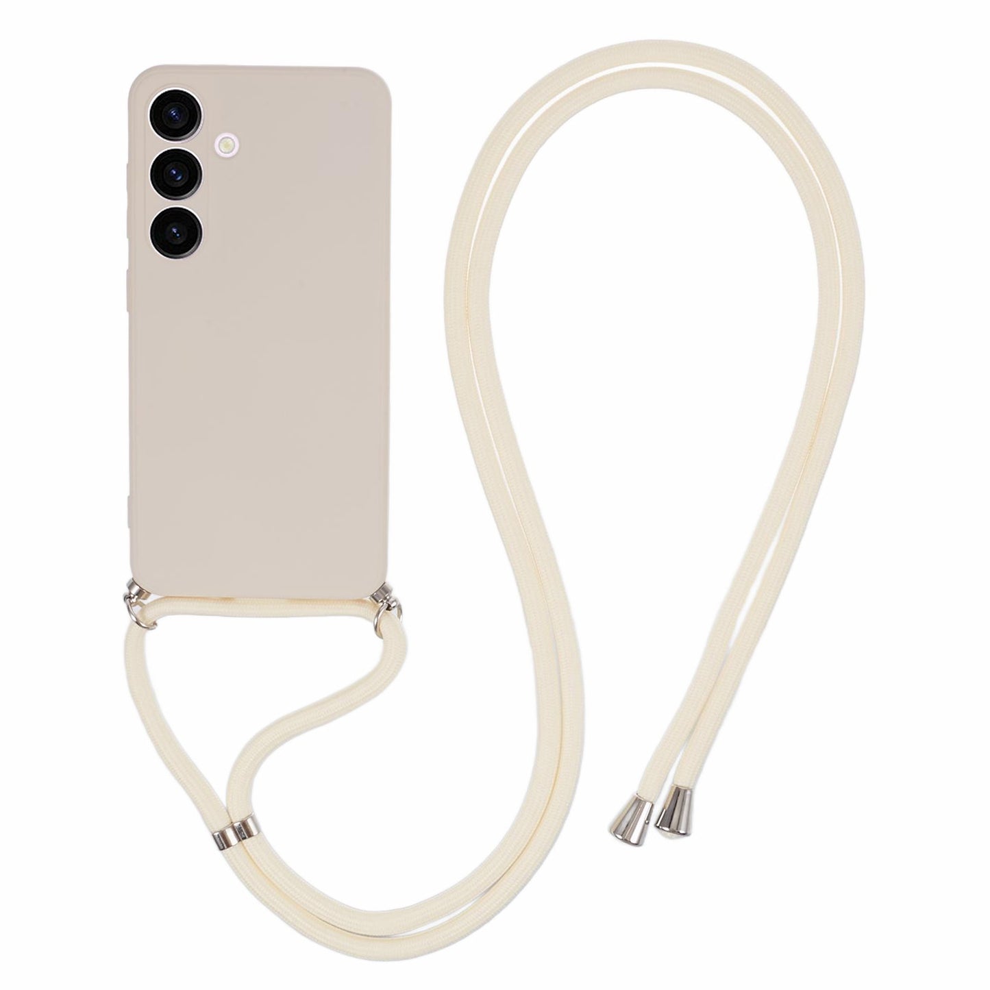 For Samsung Galaxy S24+ TPU Phone Case Rubberized Fiber Inner Lining Protective Shell with Lanyard - White