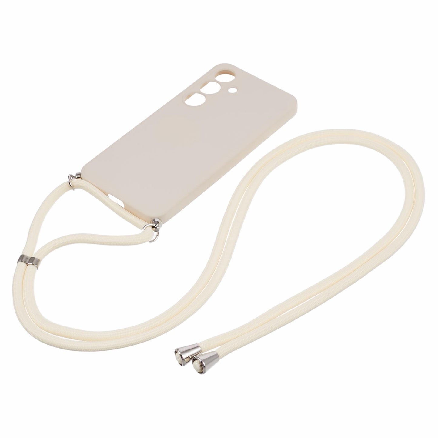 For Samsung Galaxy S24+ TPU Phone Case Rubberized Fiber Inner Lining Protective Shell with Lanyard - White