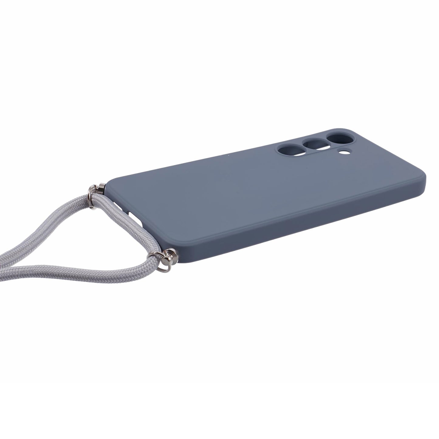 For Samsung Galaxy S24+ TPU Phone Case Rubberized Fiber Inner Lining Protective Shell with Lanyard - Lavender Grey