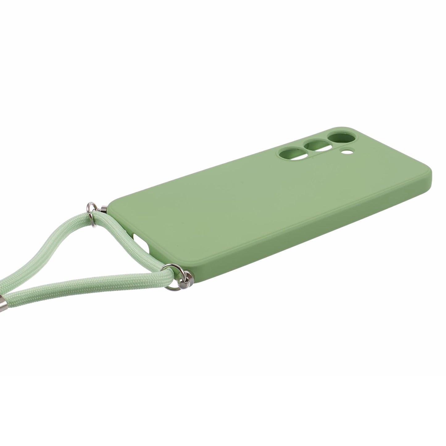 For Samsung Galaxy S24+ TPU Phone Case Rubberized Fiber Inner Lining Protective Shell with Lanyard - Matcha Green