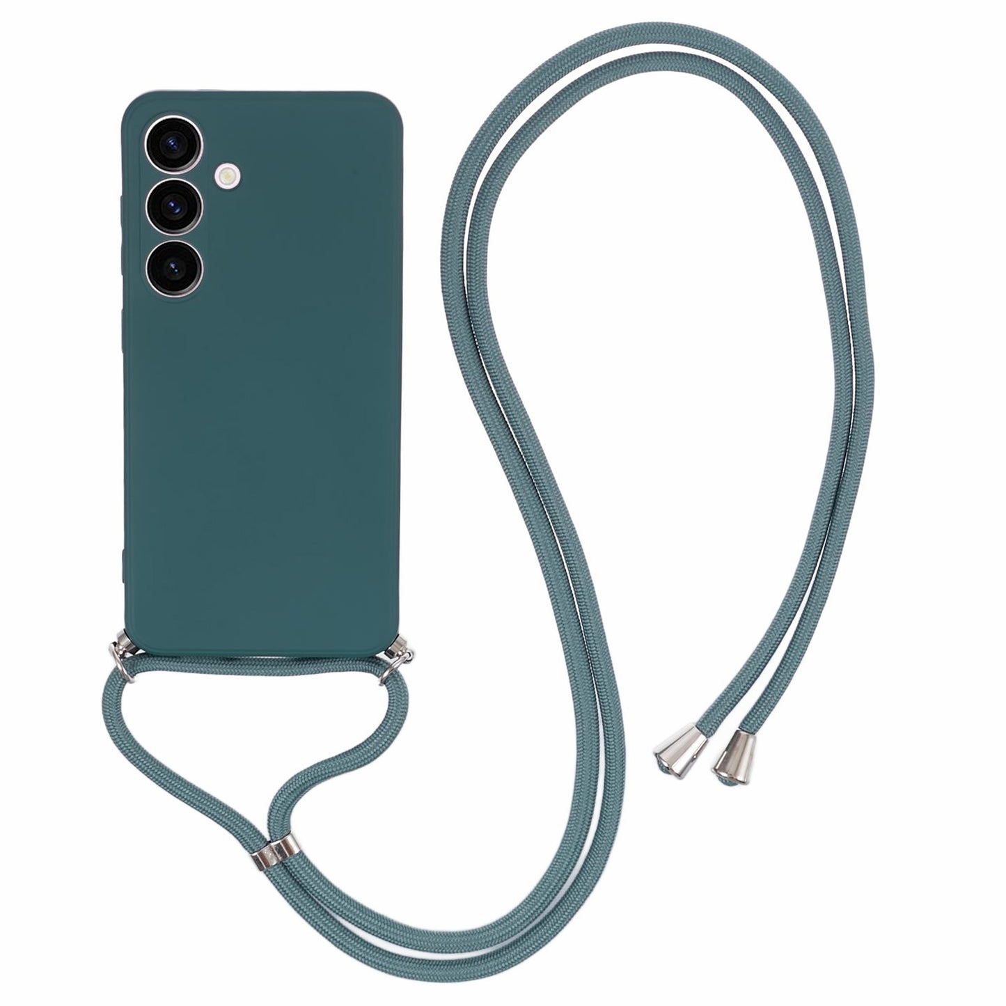 For Samsung Galaxy S24+ TPU Phone Case Rubberized Fiber Inner Lining Protective Shell with Lanyard - Army Green